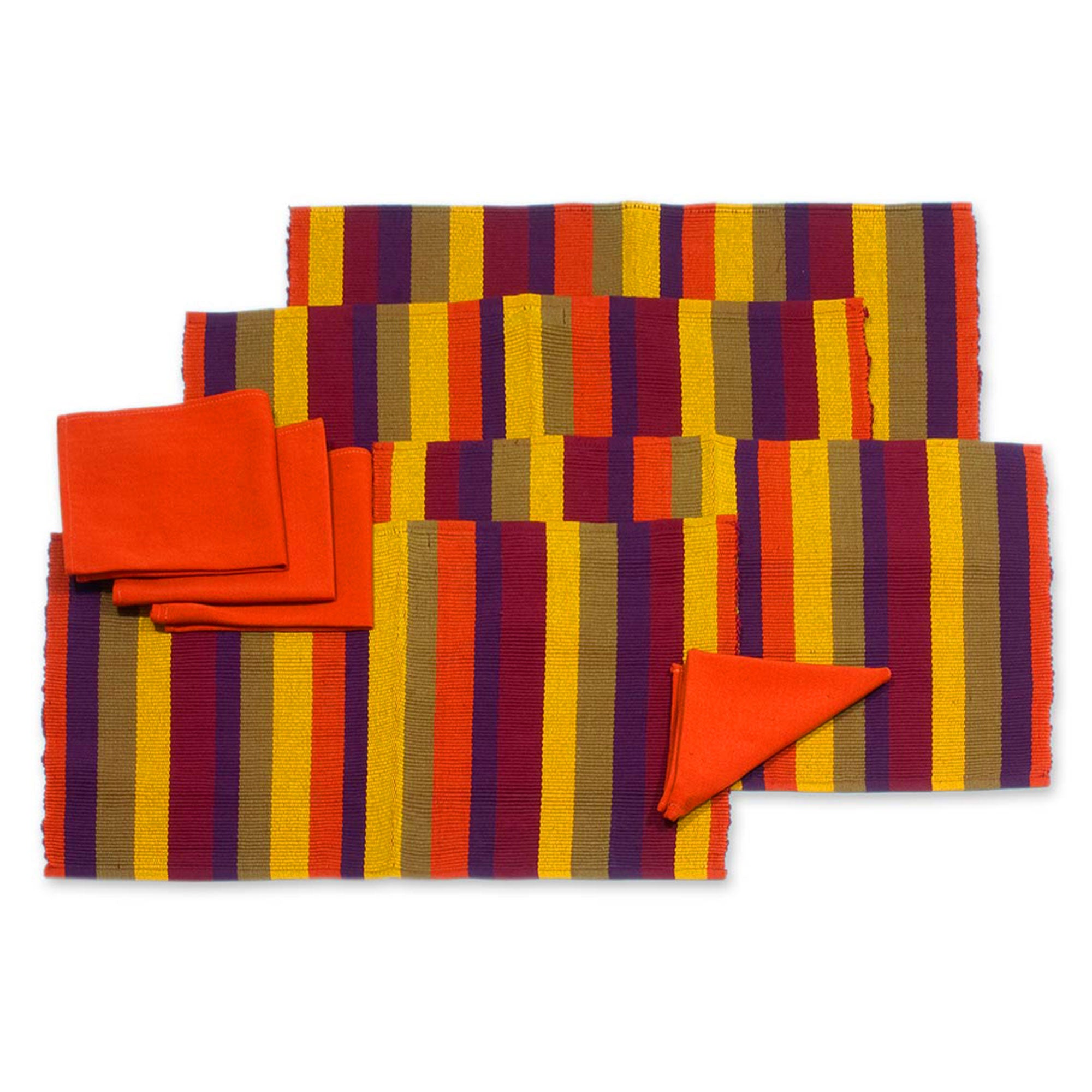 Premium Modern Cotton Placemats & Napkins Set – Fiesta Collection (4-Piece)