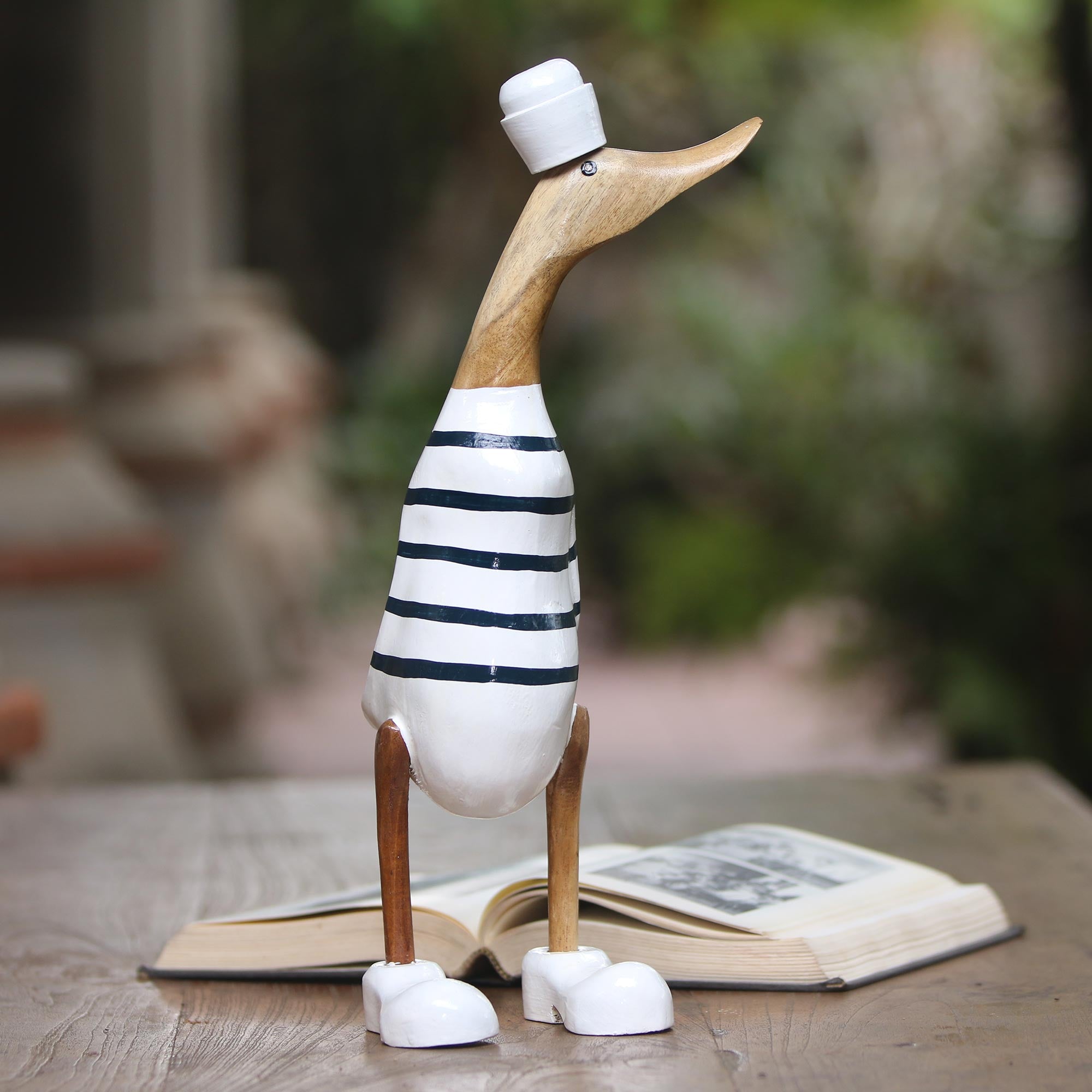 Premium Sailor Duck Sculpture - Handcrafted Acacia Wood & Bamboo Root Art from Bali