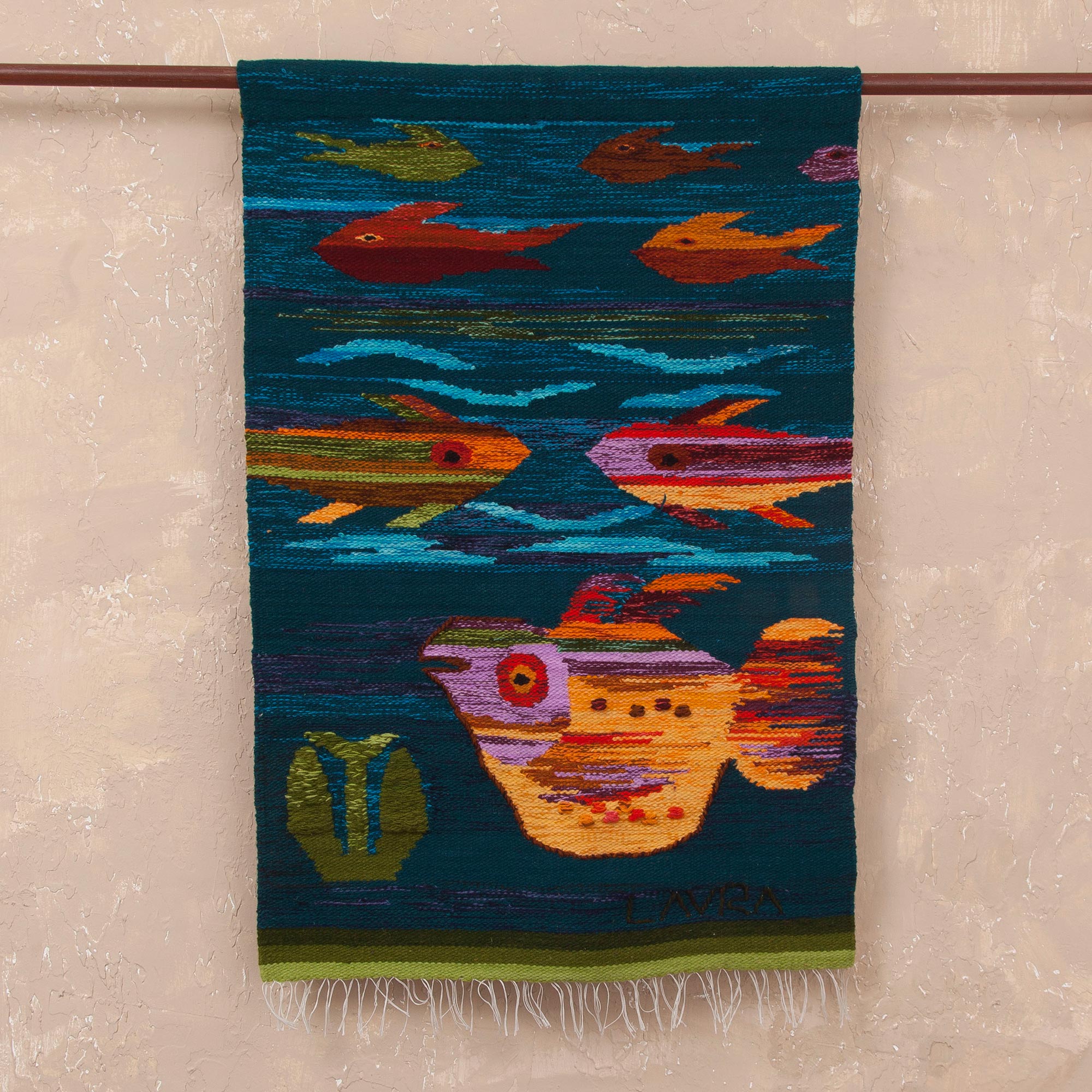Premium Handwoven Wool Aquarium Tapestry - Vibrant Sea-Inspired Art from Peru