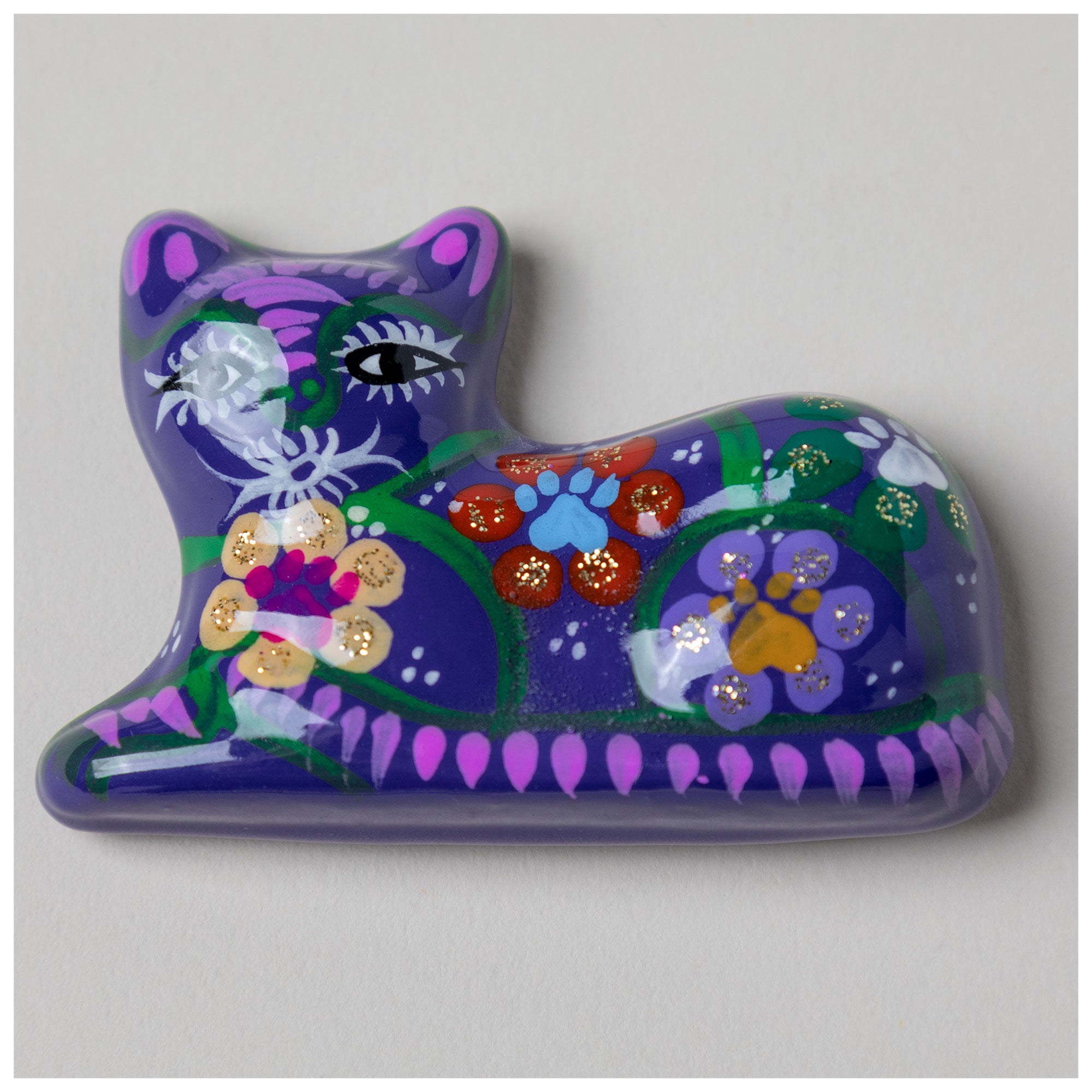 Premium Hand-Painted Ceramic Cat Magnet - Artisan Crafted