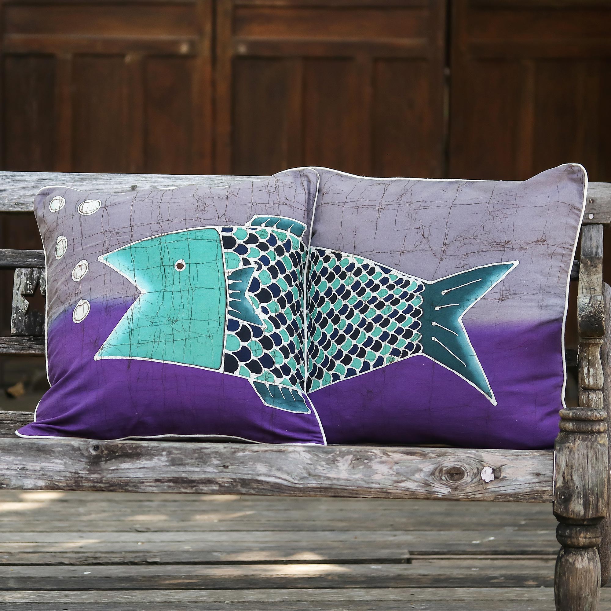 Premium Handmade Thai Koi Fish Batik Cushion Covers (Set of 2)