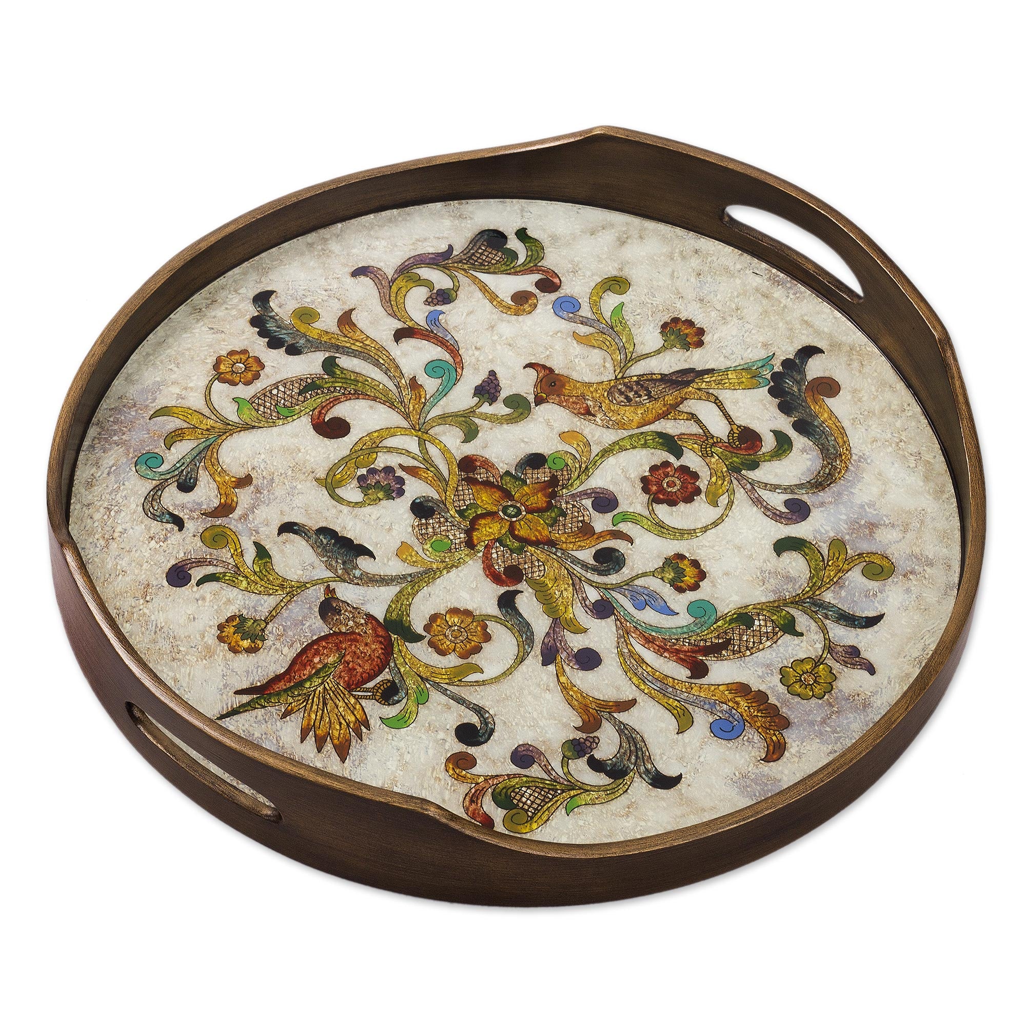 Premium Hand-Painted Dawn Birds Glass Tray - Peruvian Artistry
