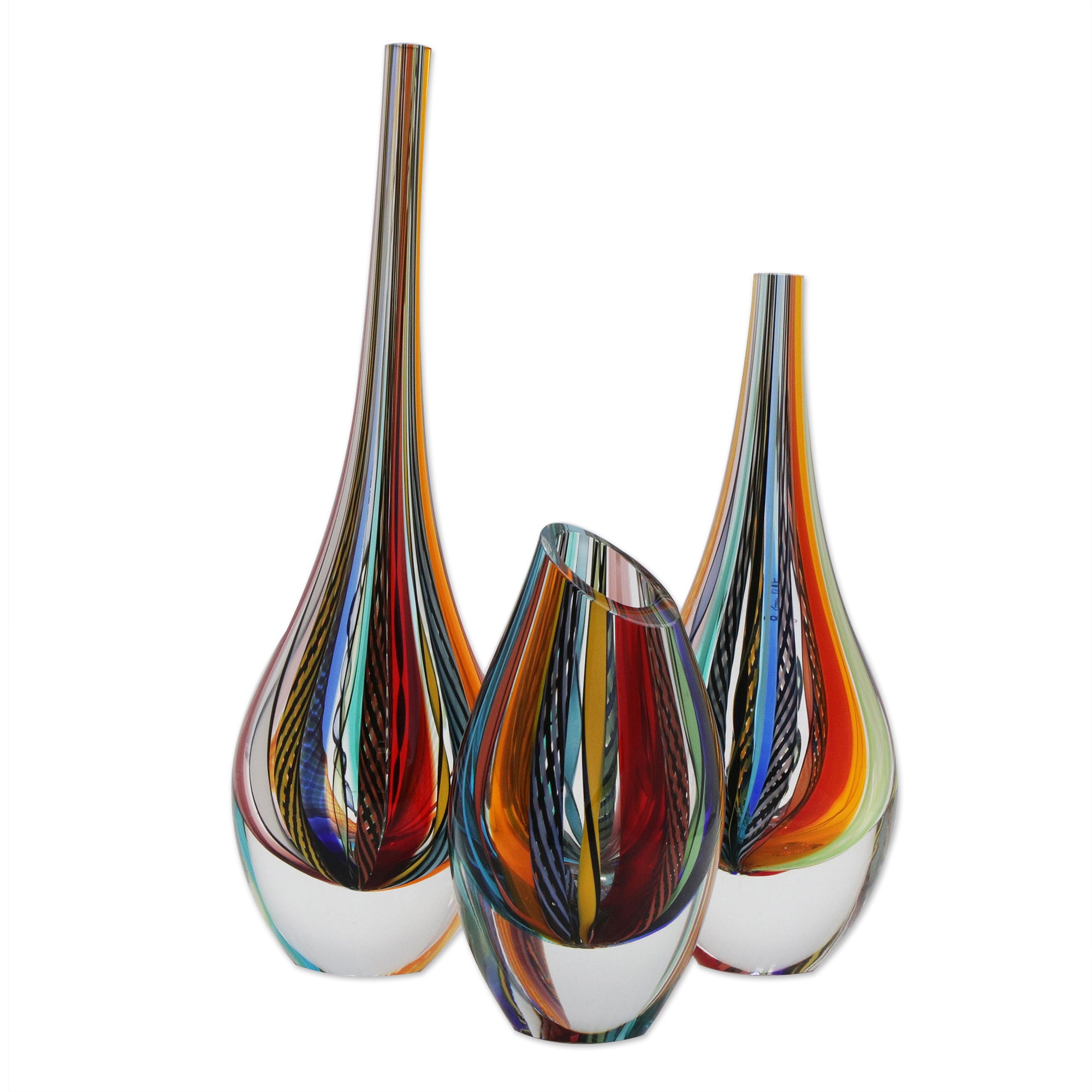 Premium Carnival Color Fantasy Set - Handblown Murano Inspired Art Glass Vases