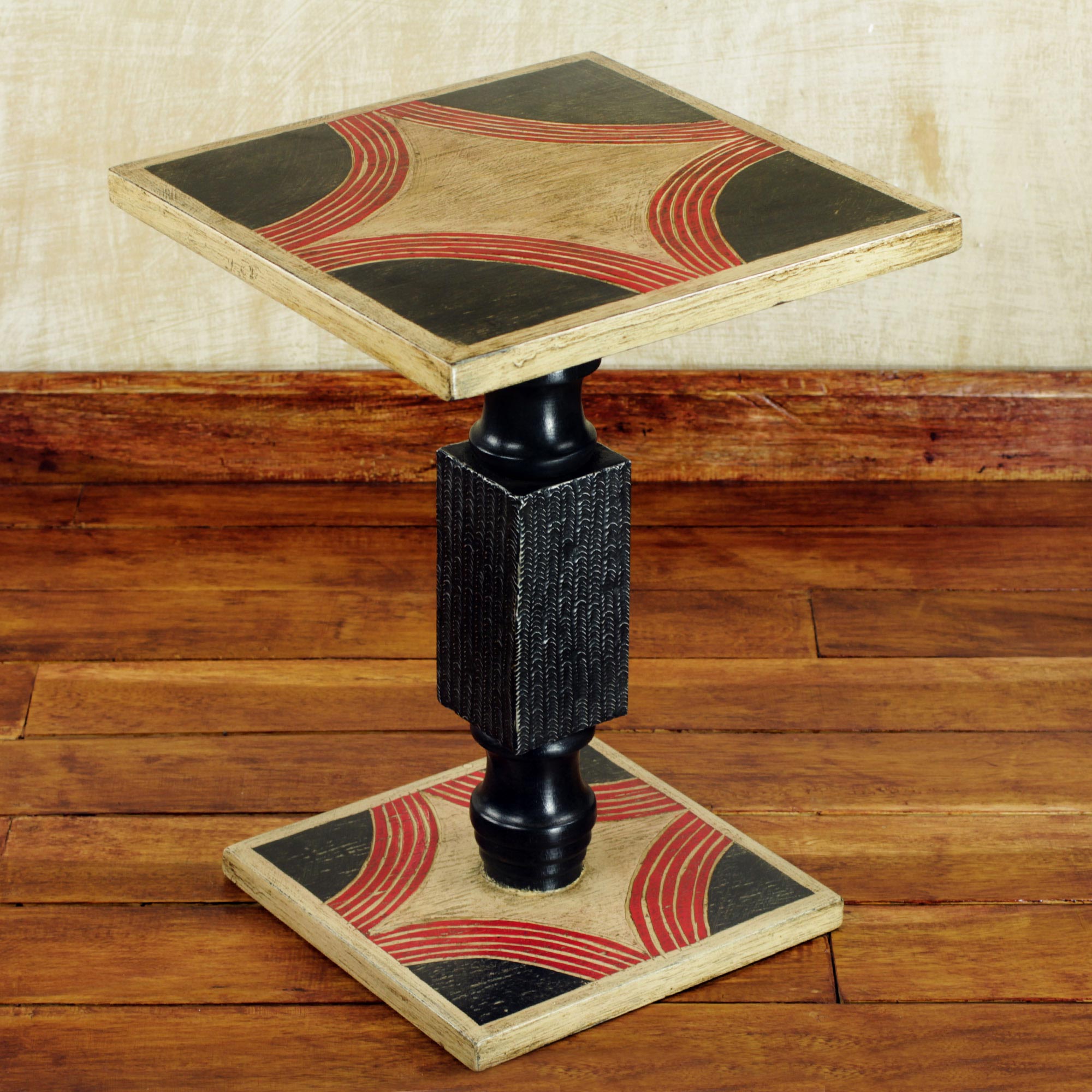 Premium Handcrafted Cedar Wood End Table - Rustic Black & Beige Design from Ghana