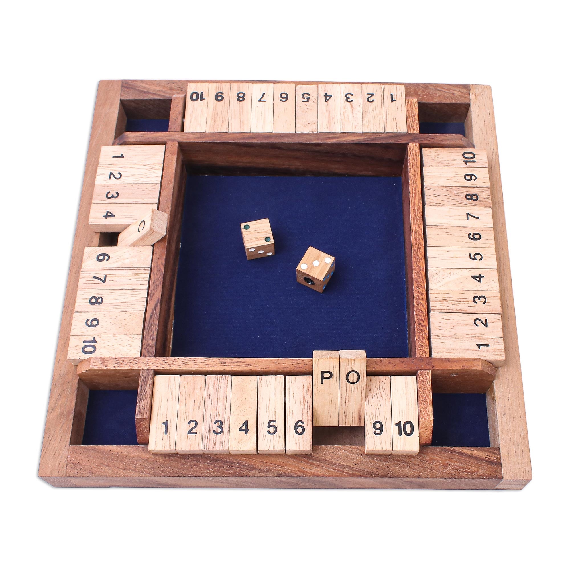 Premium Handcrafted Shut The Box Game - Rain Tree Wood, Made in Thailand