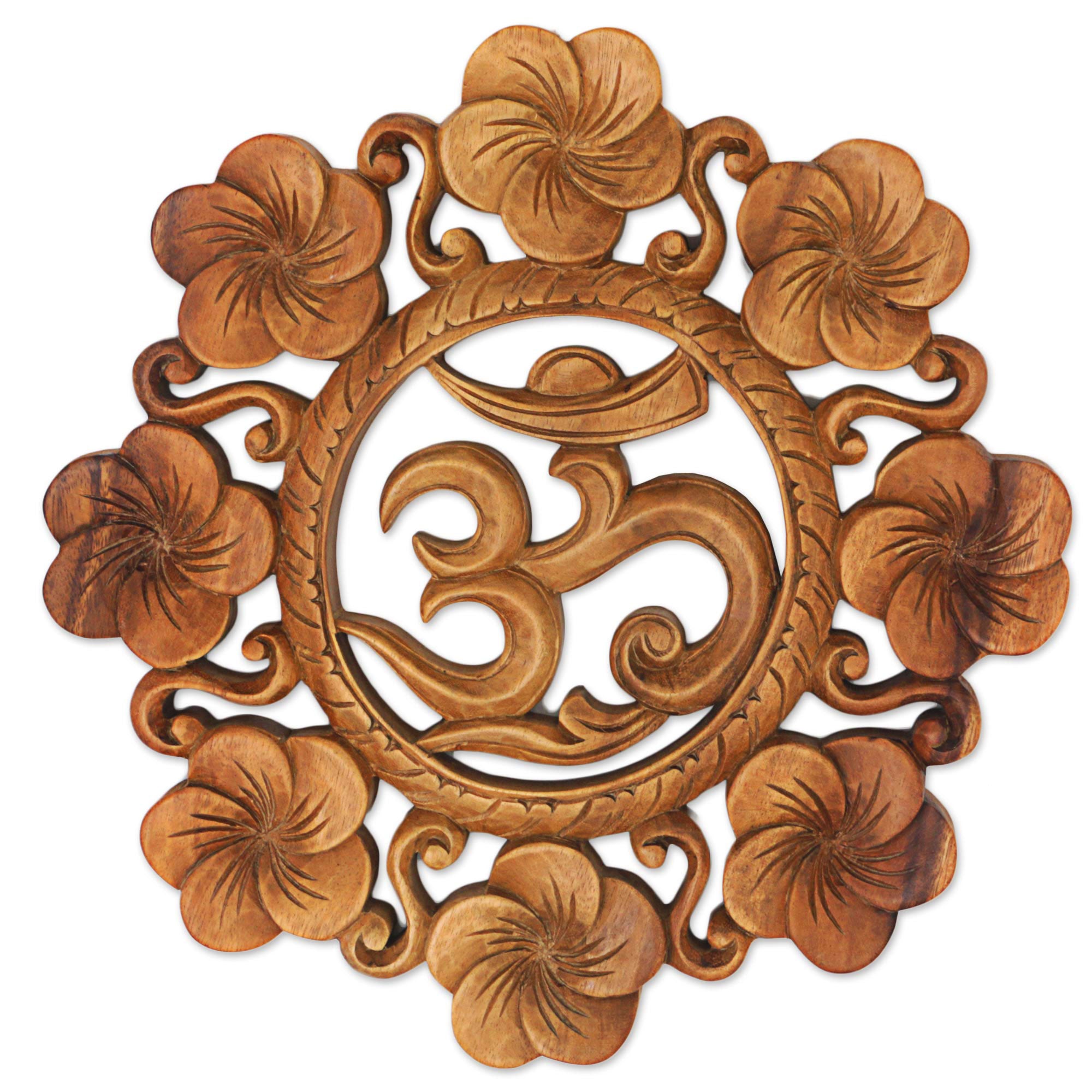 Premium Suar Wood Om Wall Relief – Handcrafted Floral Art from Indonesia