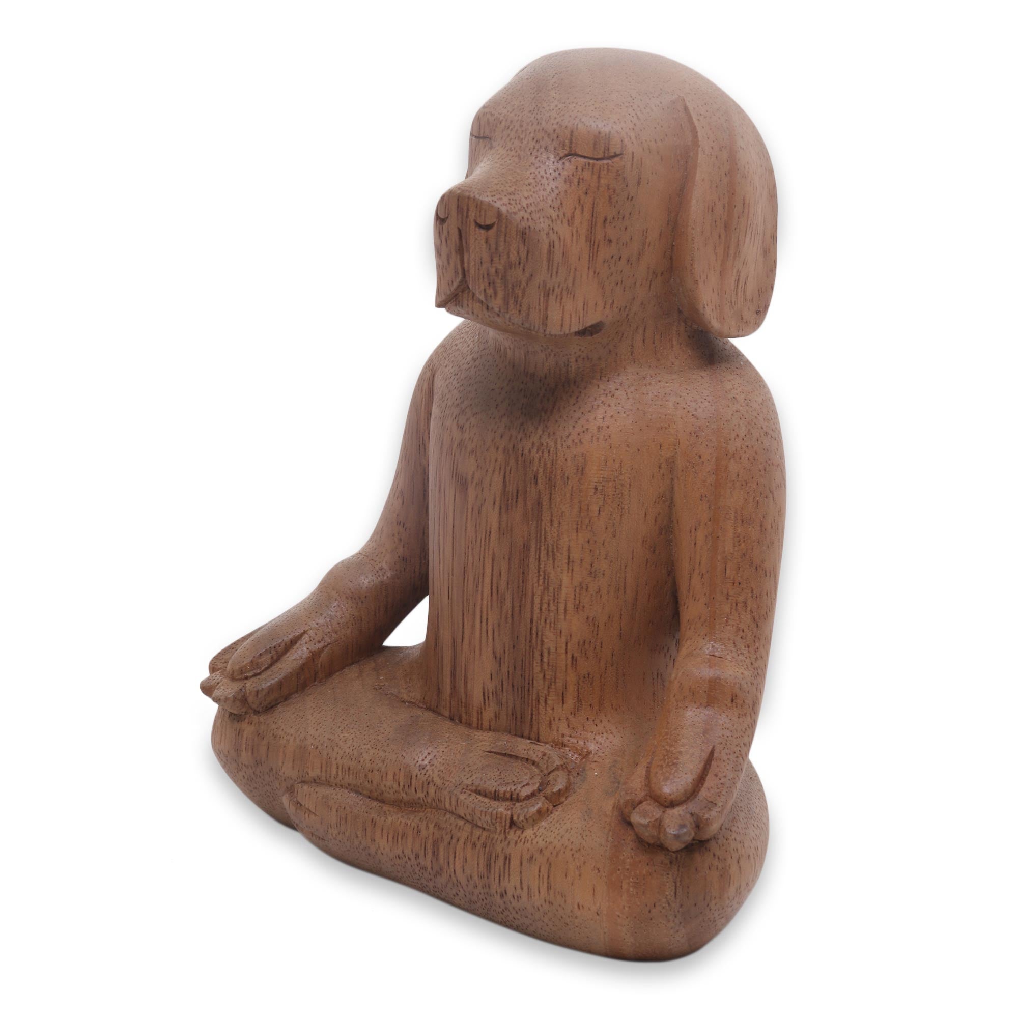 Premium Hand-Carved Yoga Beagle Sculpture in Suar Wood