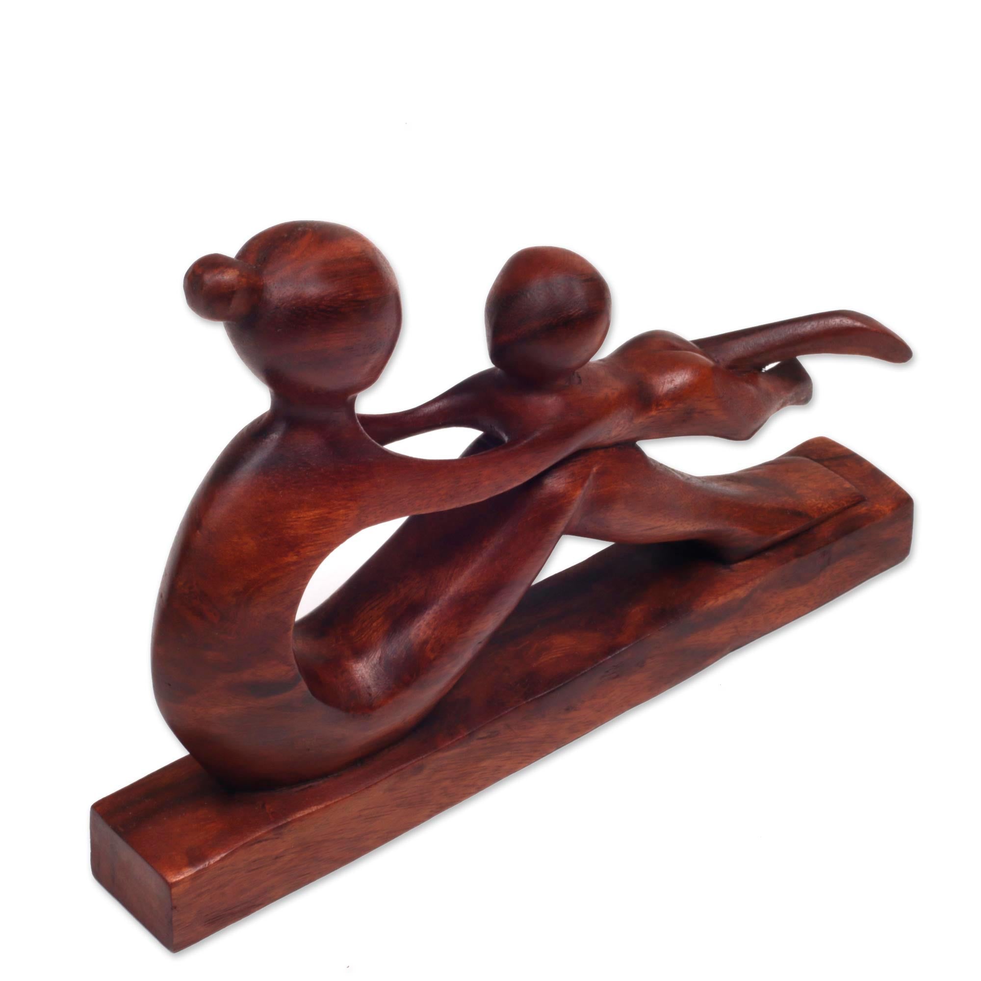 Premium Hand-Carved Mother & Child Wood Sculpture