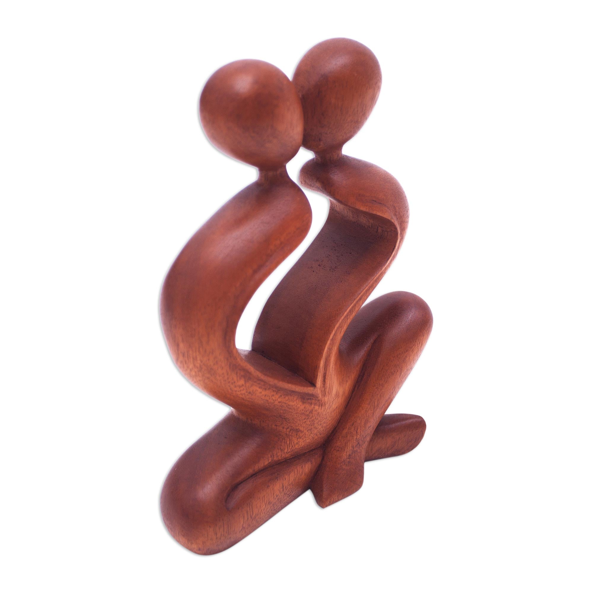 Premium Heartfelt Kiss Romantic Suar Wood Sculpture - Handcrafted Art Piece