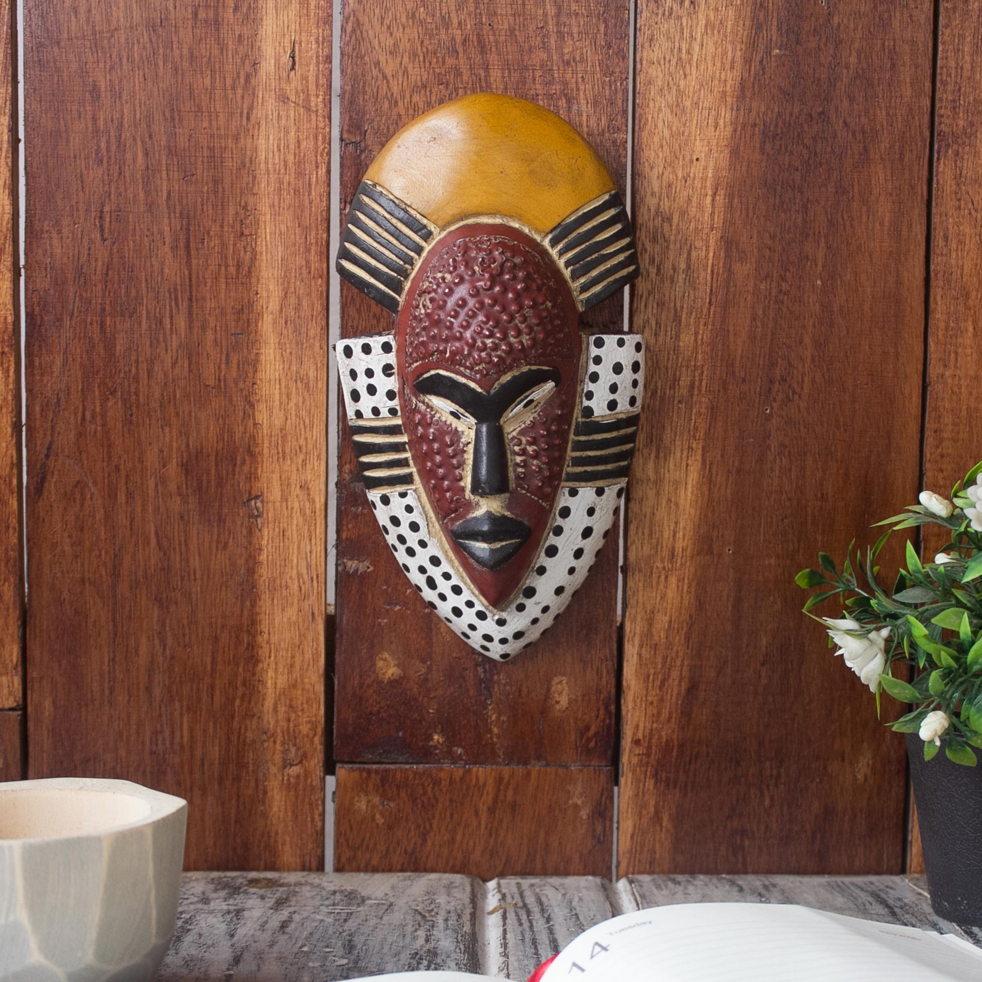 Premium Hand-Carved West African Wood Wall Mask – 'Jama' by Saeed Musah