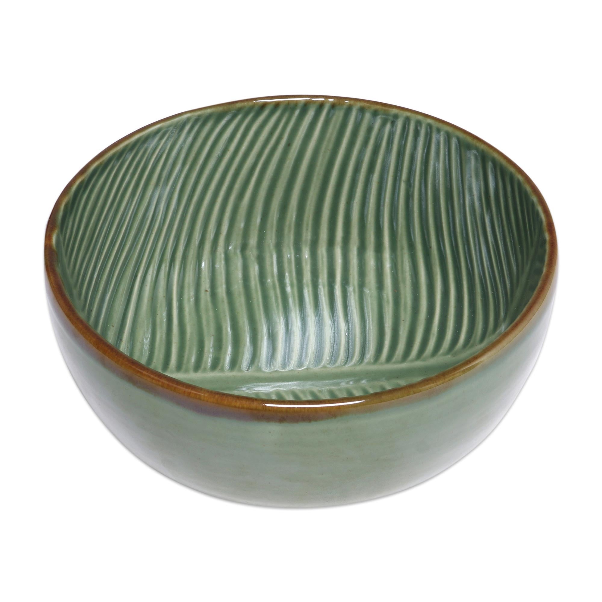 Premium Handcrafted Banana Leaf Ceramic Serving Bowl - 9 Inch, Artisan Design
