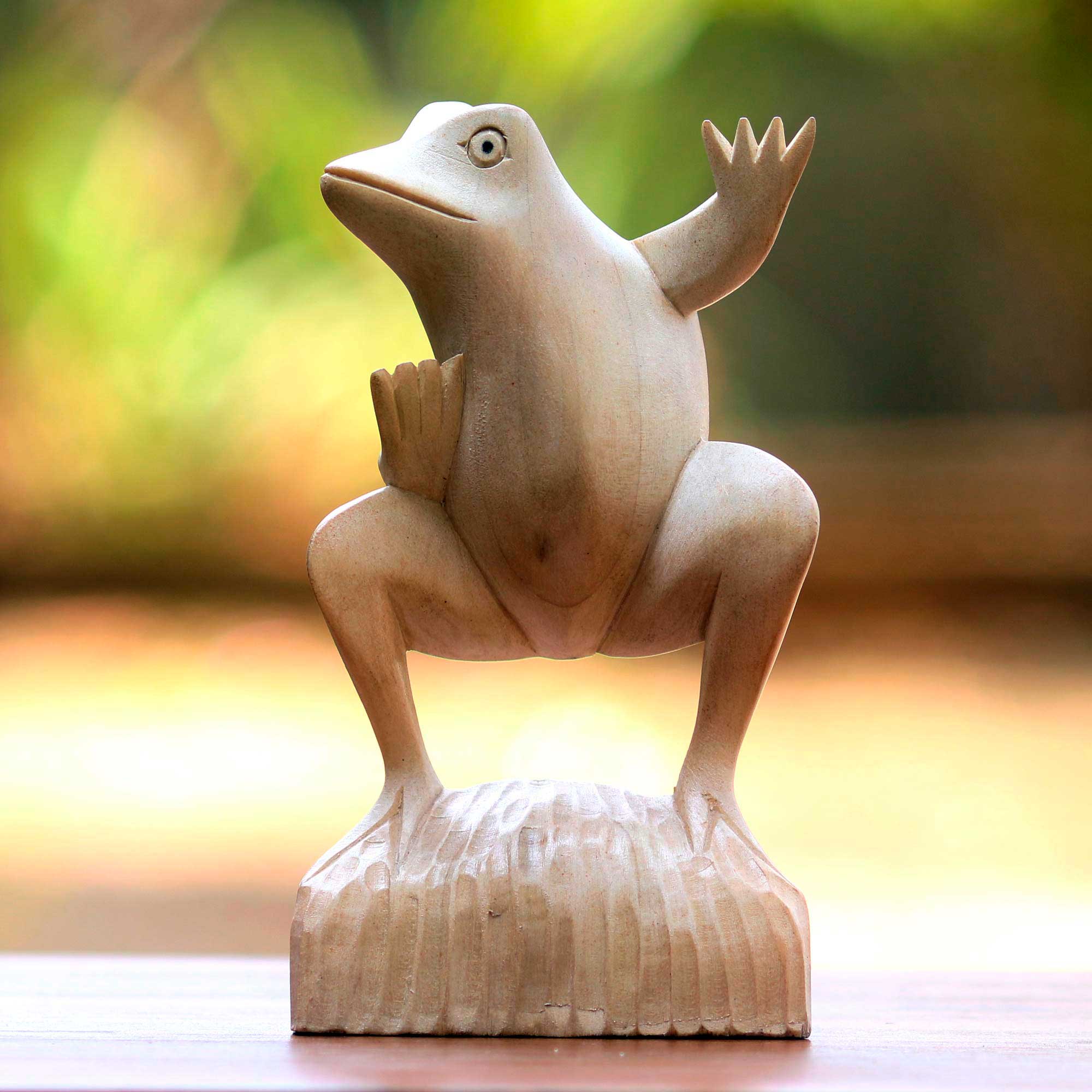 Premium Hand-Carved Balinese Dancing Frog Sculpture