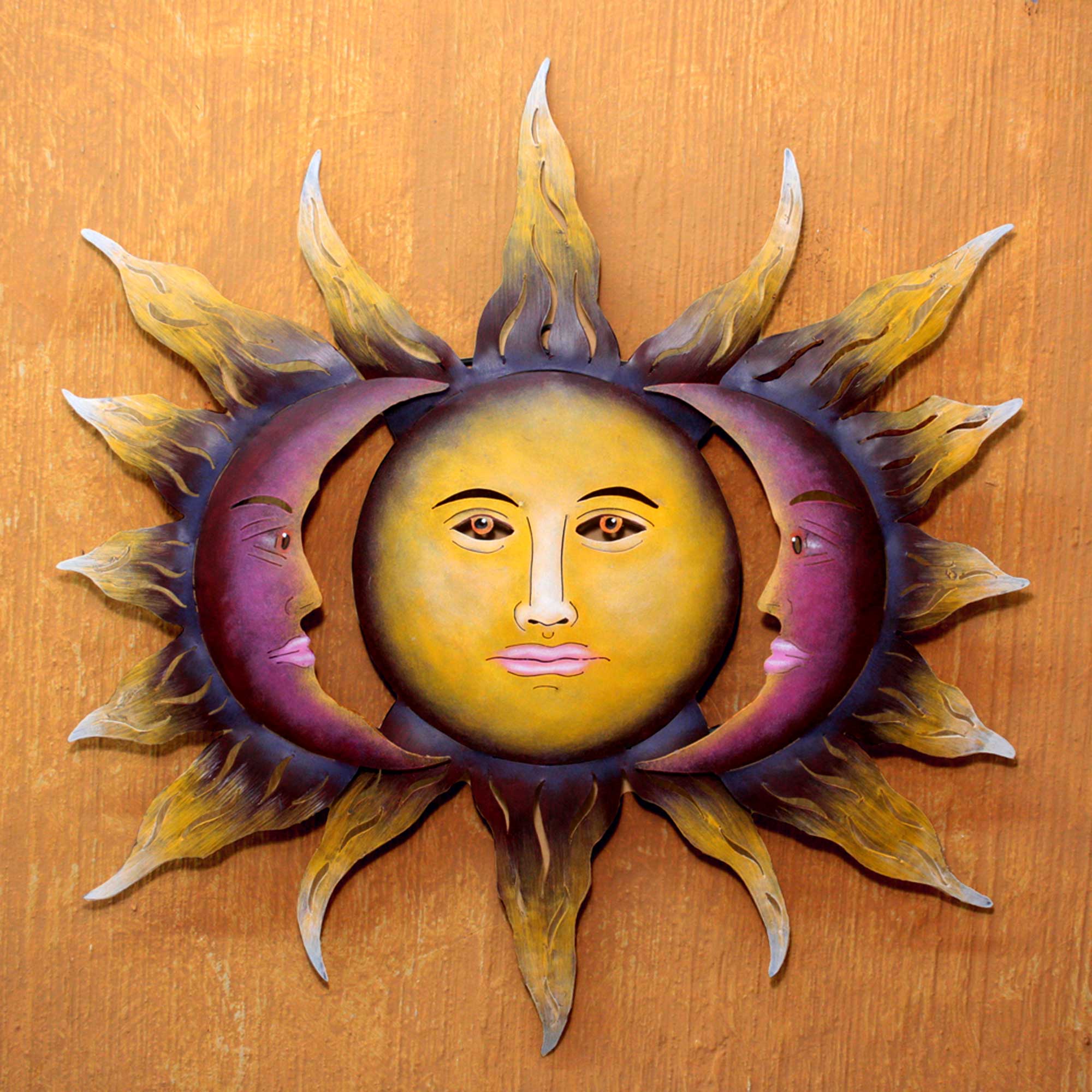 Premium Handcrafted Sun and Moon Steel Wall Art - Mexican Artisan Design