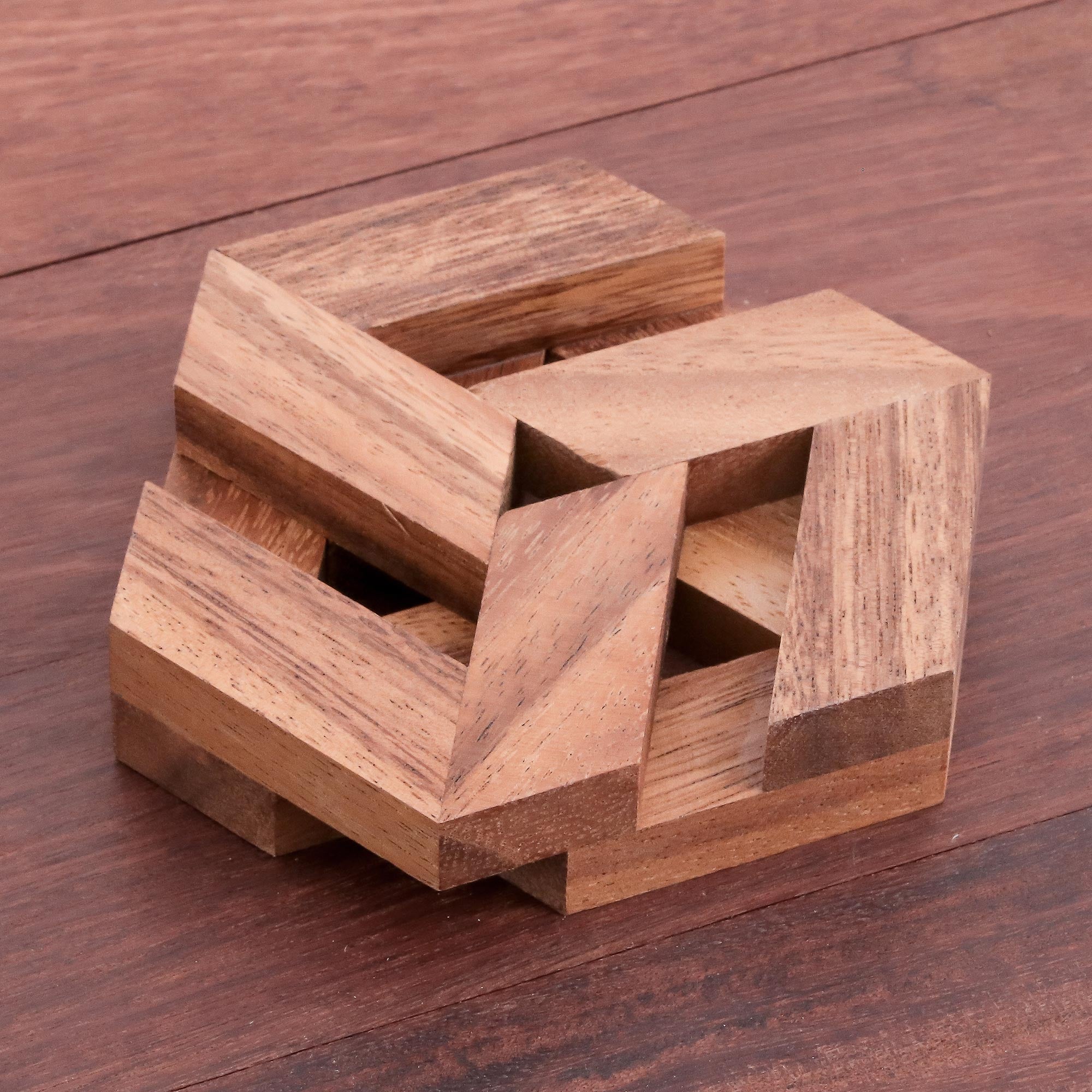 Premium Handcrafted Hexagonal Wooden Puzzle - Natural Raintree Wood Brain Teaser