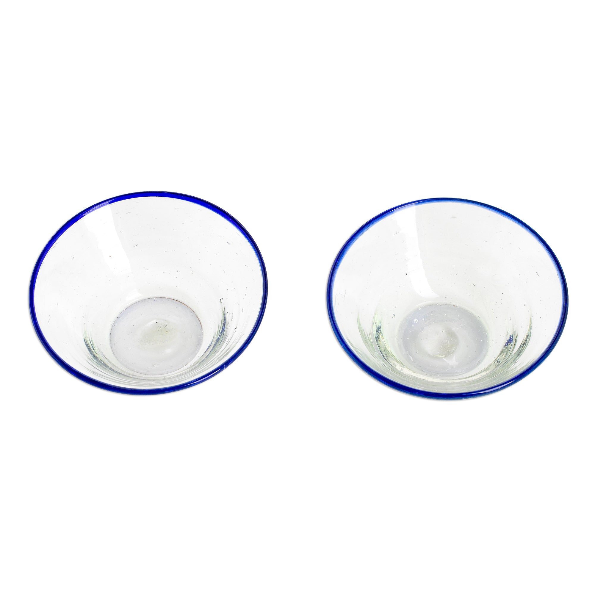 Premium Handblown Recycled Glass Cobalt Blue Desert Bowls - Eco-Friendly Pair