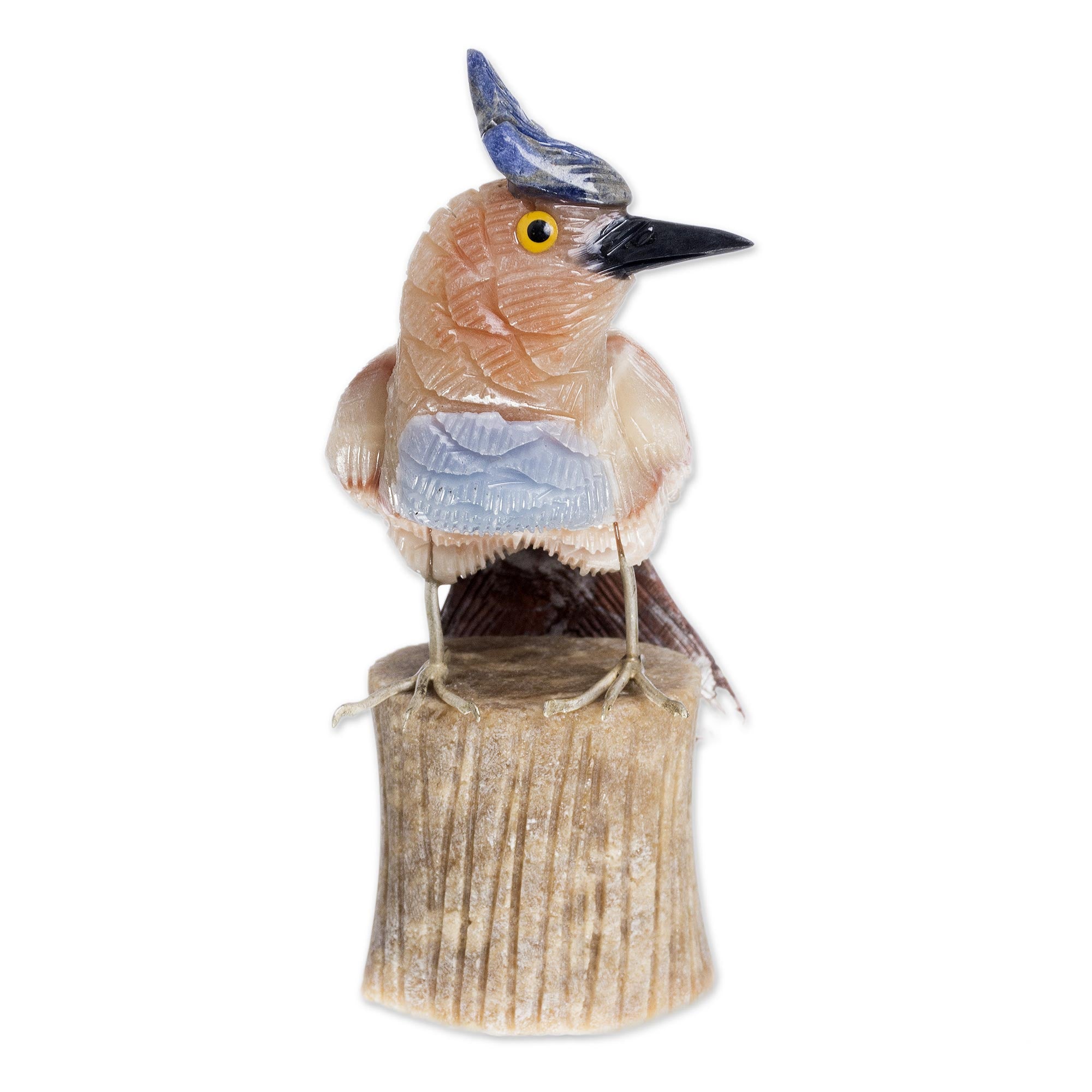 Premium Blue Crested Bird Sculpture - Handcrafted Artistry