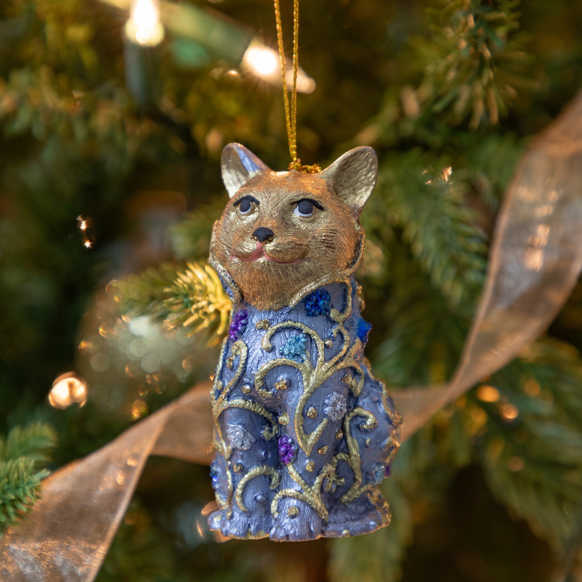 Premium Handcrafted Cat Beaded Ornament - Fair Trade Holiday Decor