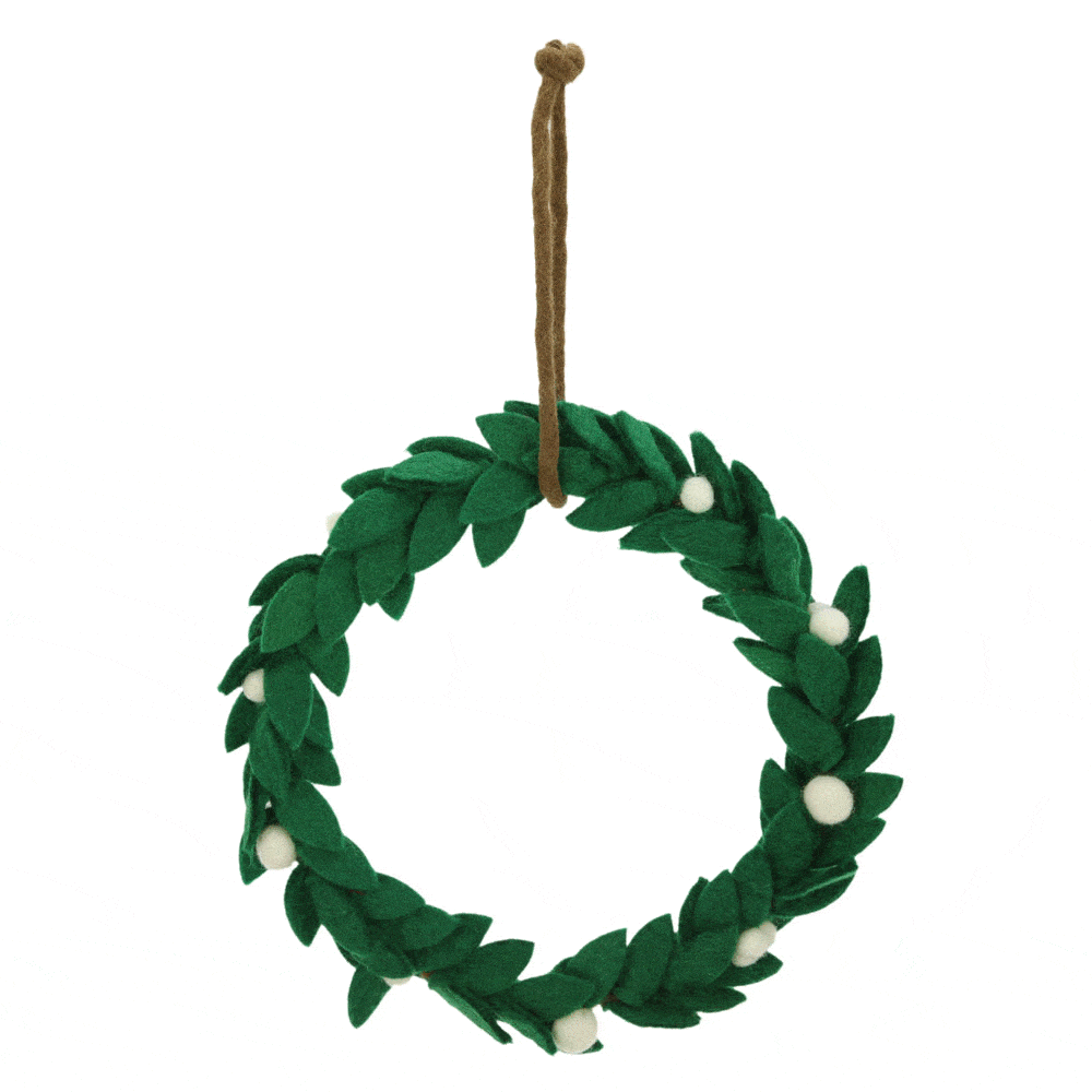 Premium Handmade Felt Mistletoe Wreath - Fair Trade Holiday Decor