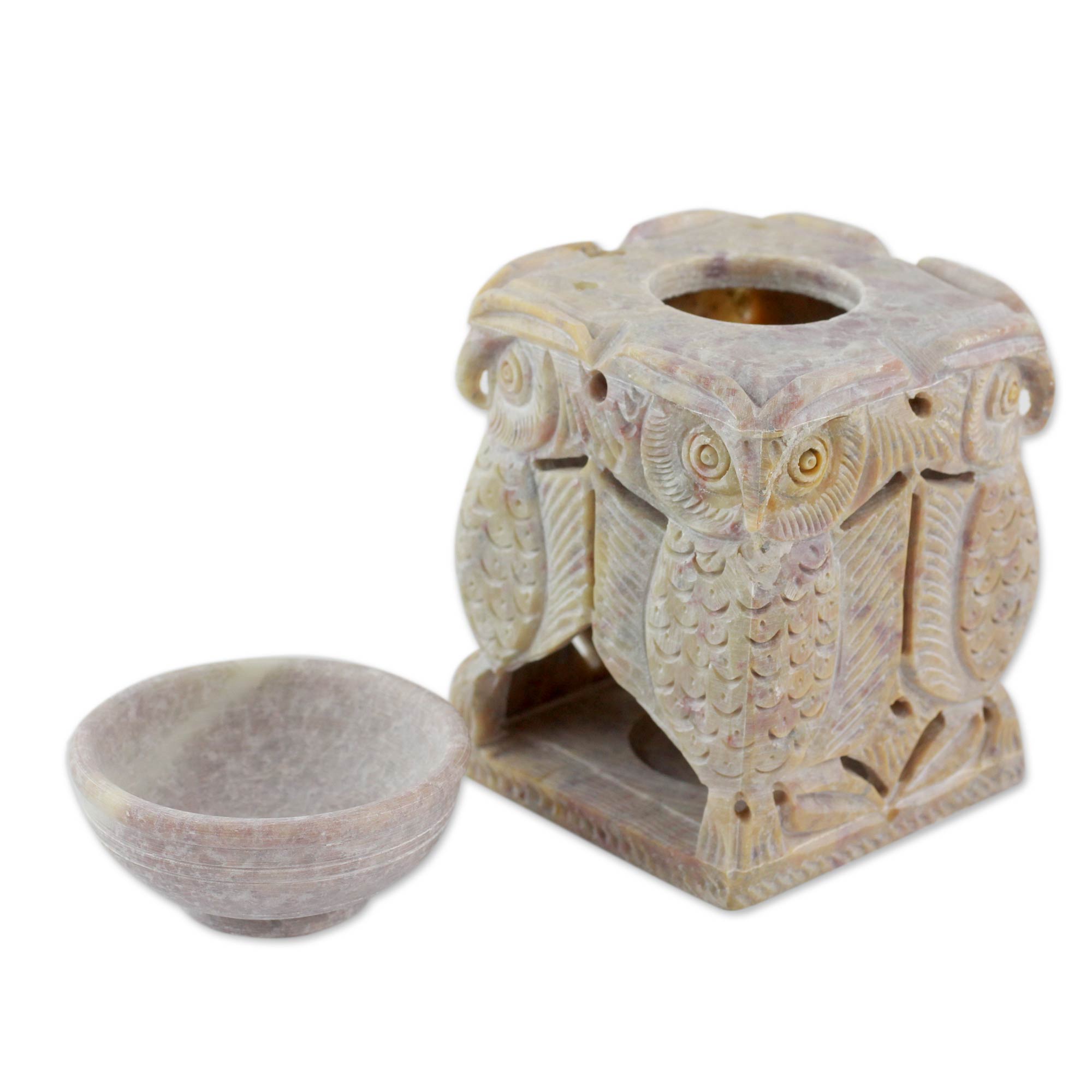 Premium Agra Owls Soapstone Oil Warmer - Handcrafted Elegance