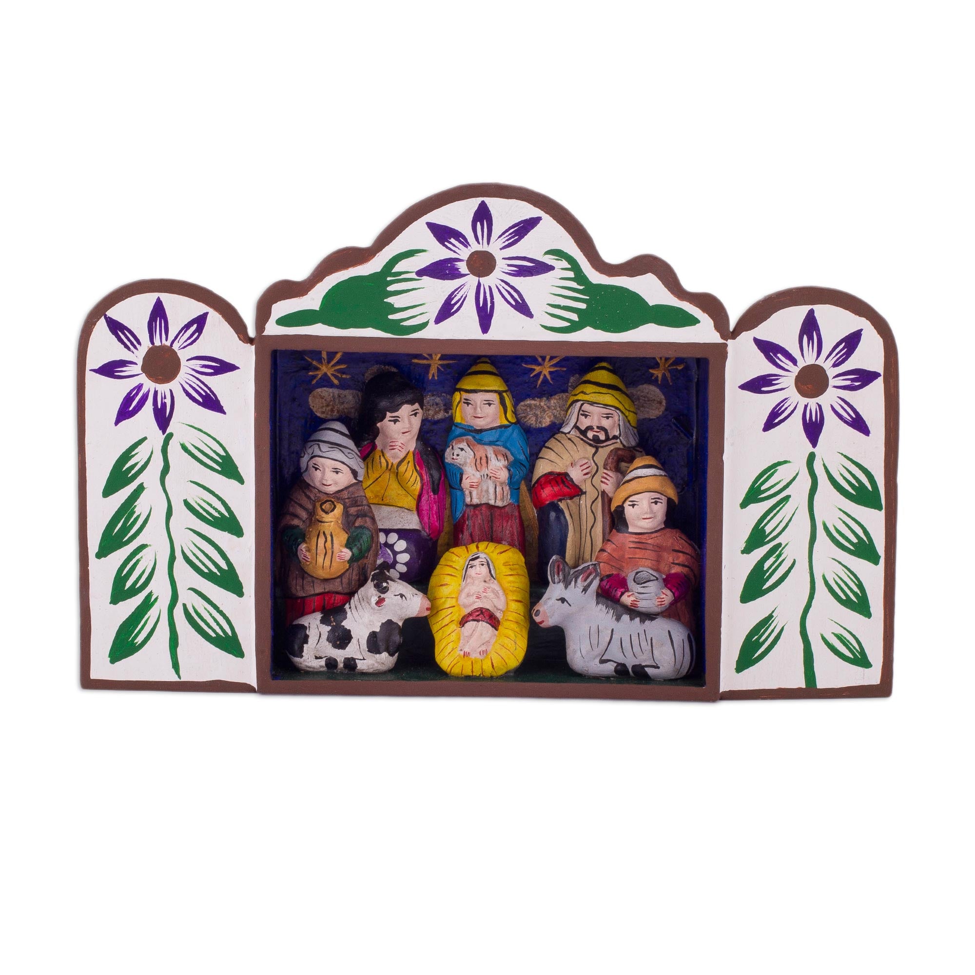 Premium Andean Handcrafted Retablo Nativity Scene - First Christmas in Peru Folk Art Diorama