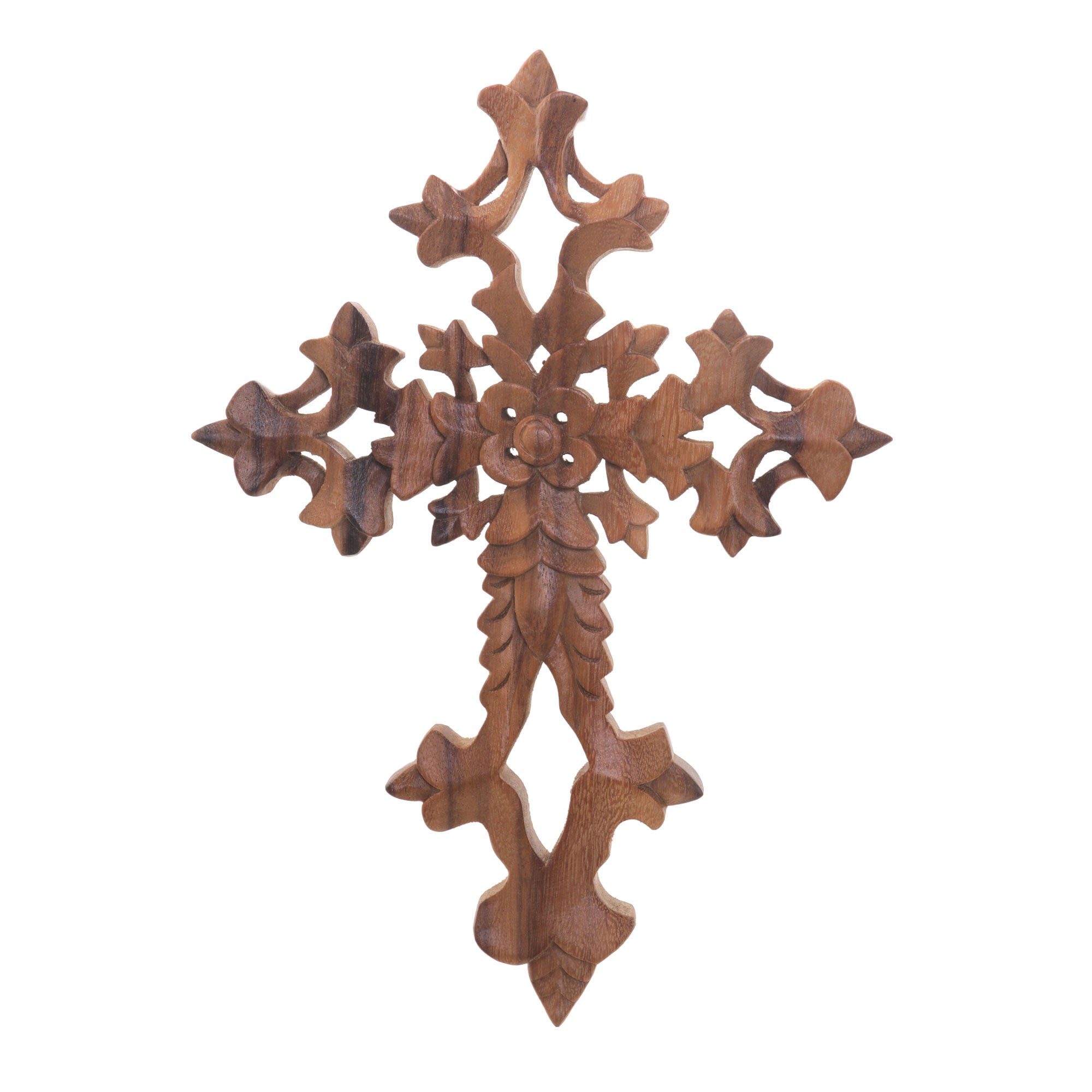 Premium Faith Blooms Hand-Carved Floral Suar Wood Wall Cross from Bali – Ultimate Christian Home Decor
