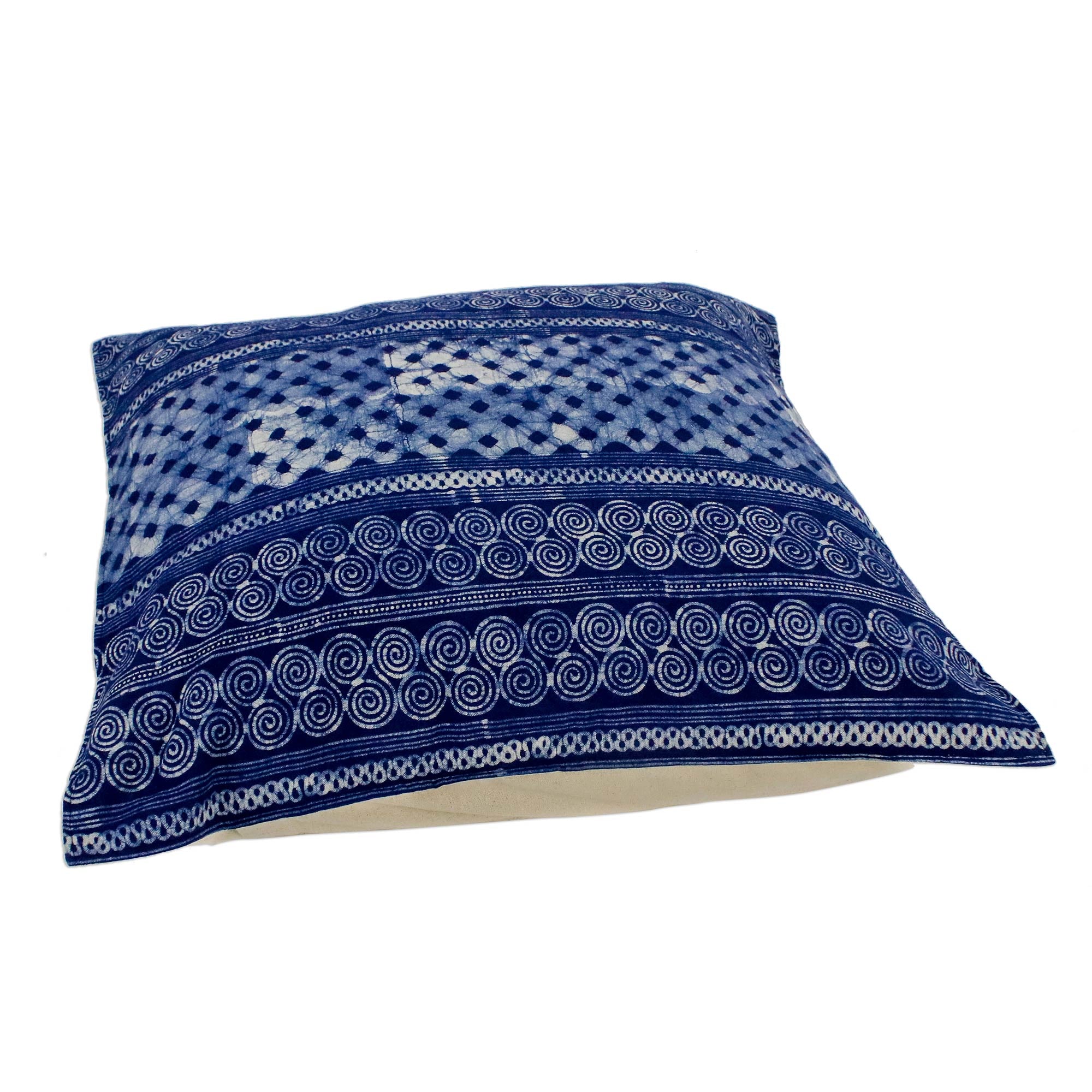 Premium Handcrafted Indigo Batik Cotton Cushion Cover – Modern Square Design