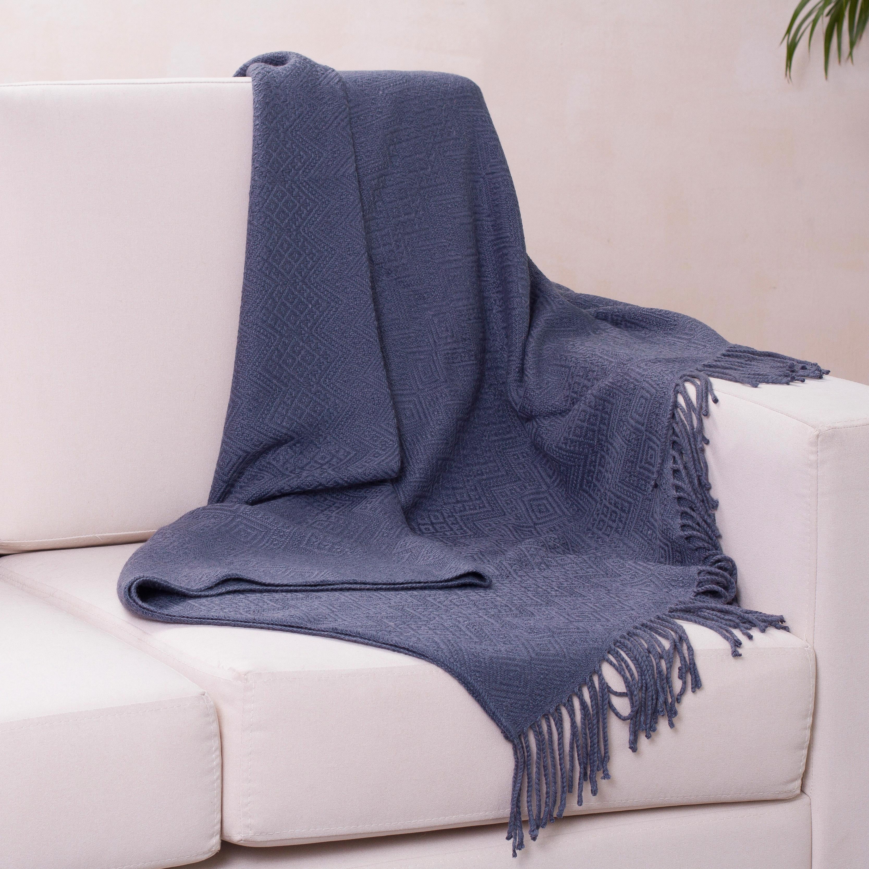 Premium Puno Traditions Alpaca Blend Throw Blanket - Denim Blue