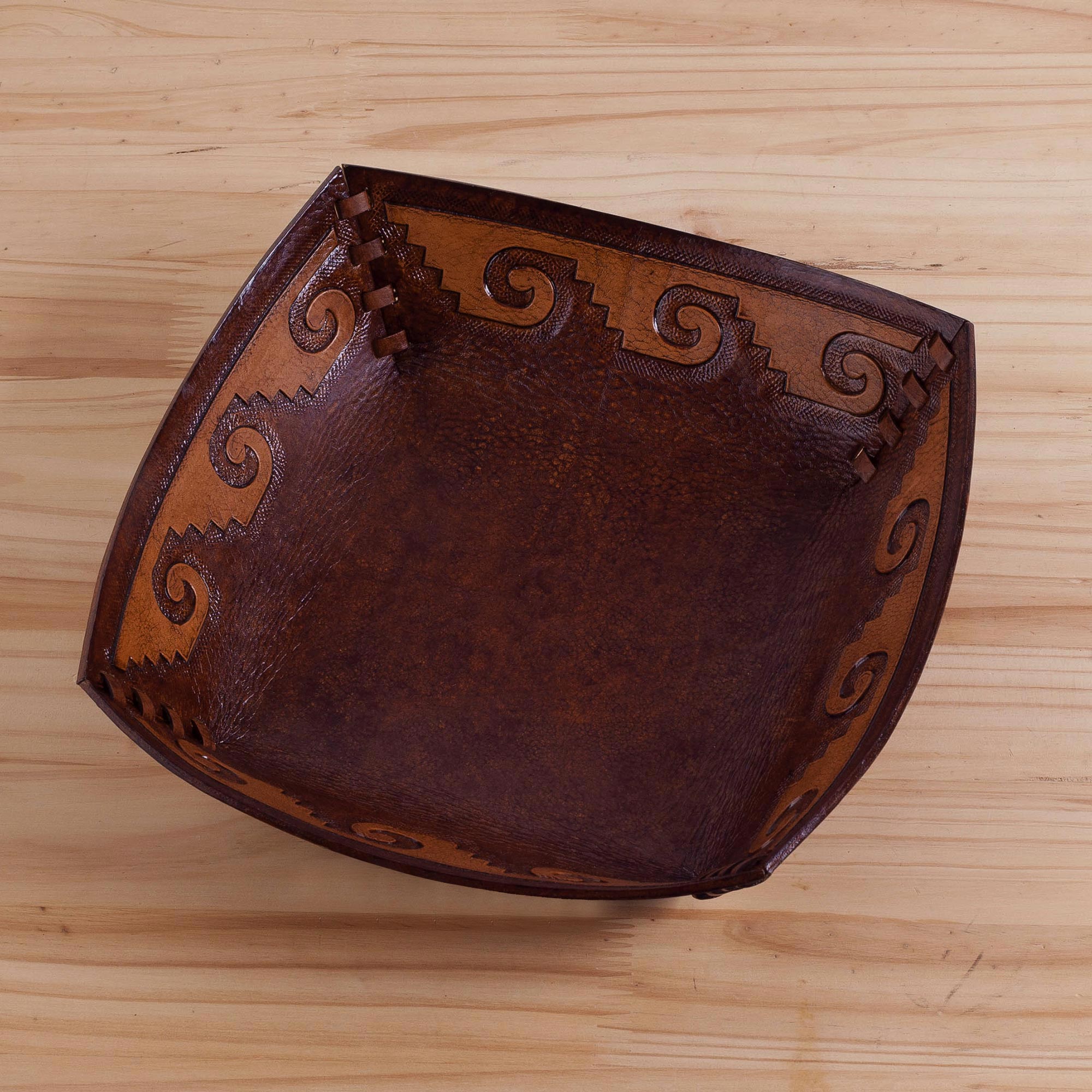 Premium Inca Seacoast Handcrafted Leather Catchall with Wave Motif