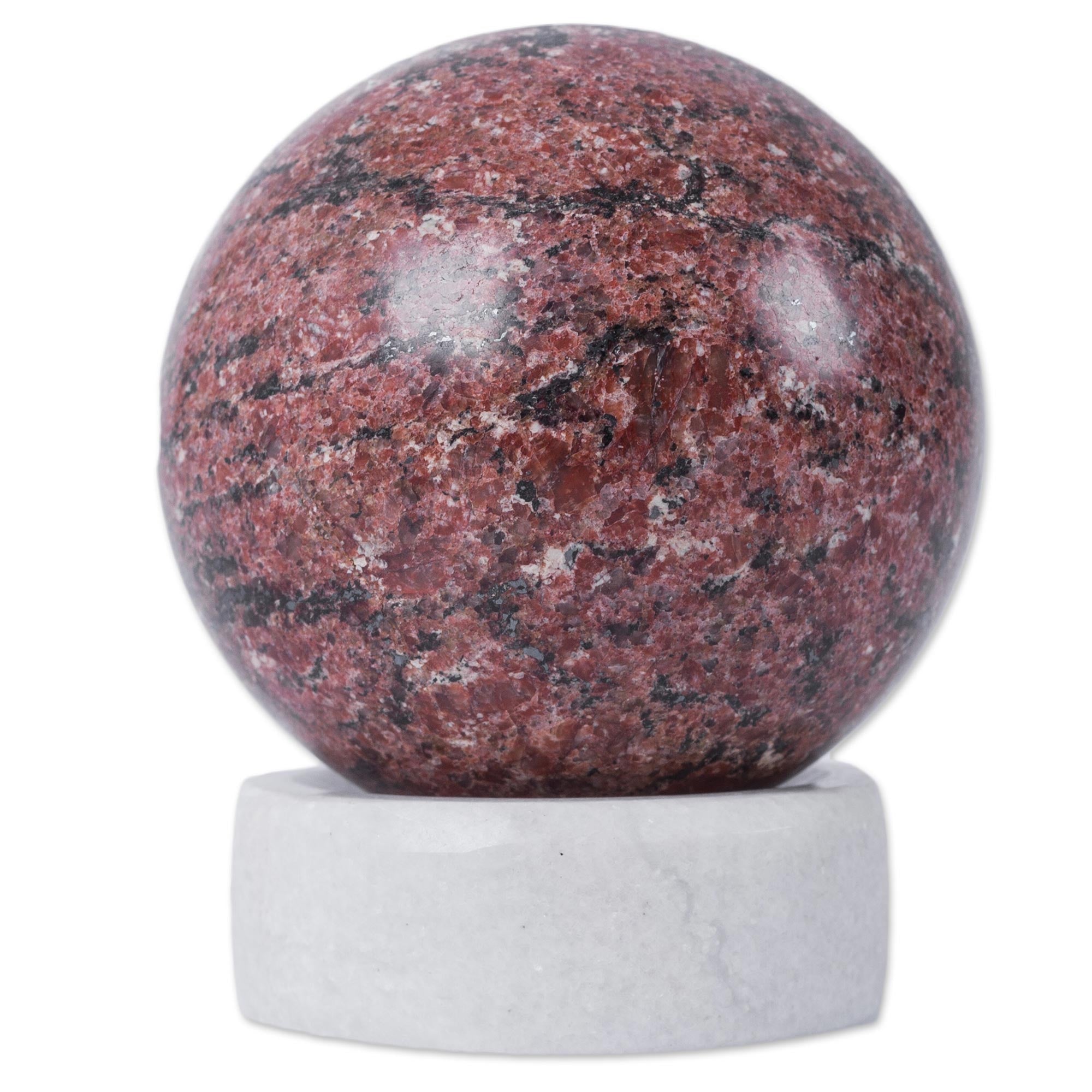 Premium Red Planet Handcrafted Rhodochrosite Sphere with Onyx Stand - Ultimate Love Stone