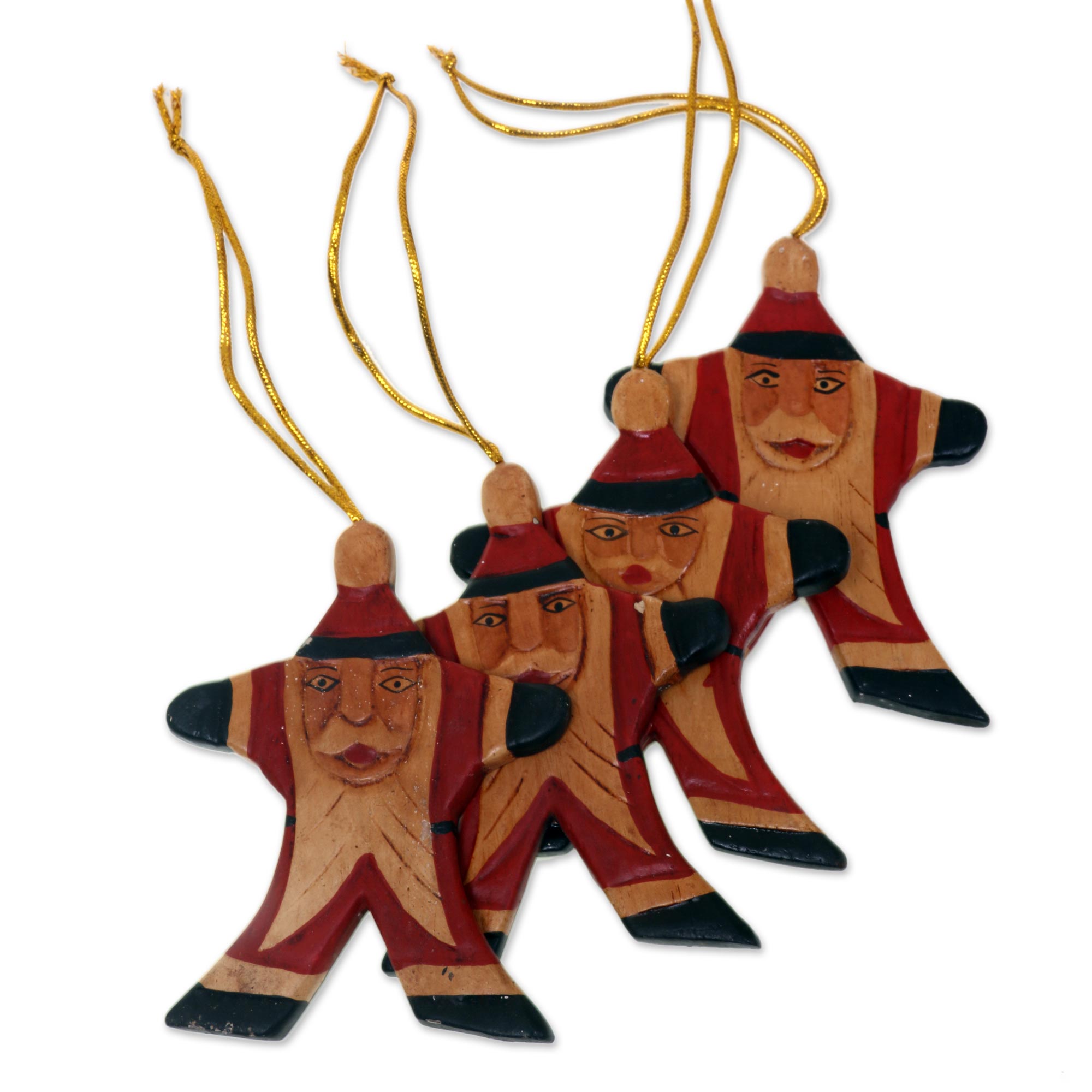 Premium Handcrafted Santa Claus Christmas Ornaments - Set of 4, Red Santa Collection