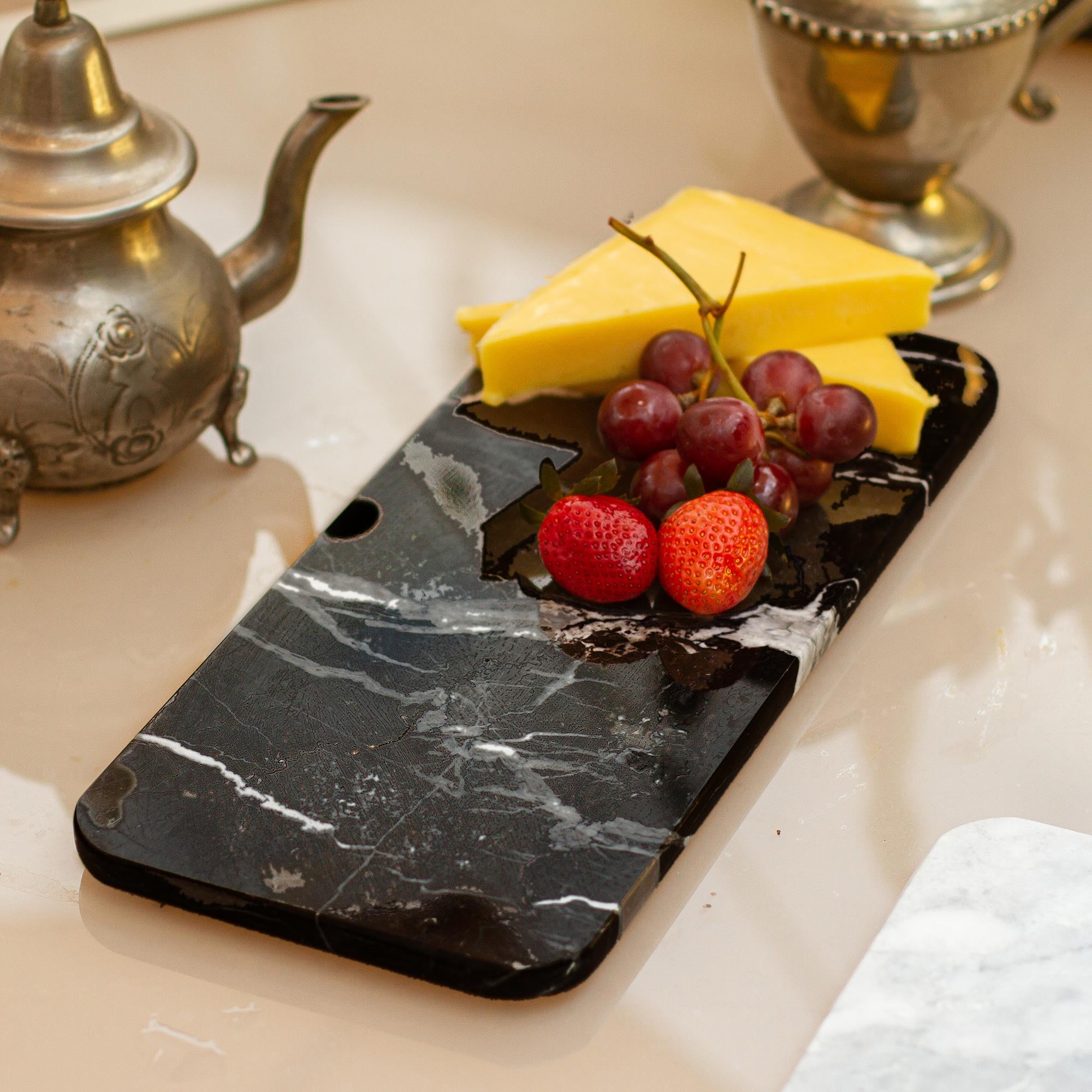 Premium Black and White Marble Cheese Board - Handcrafted in Mexico