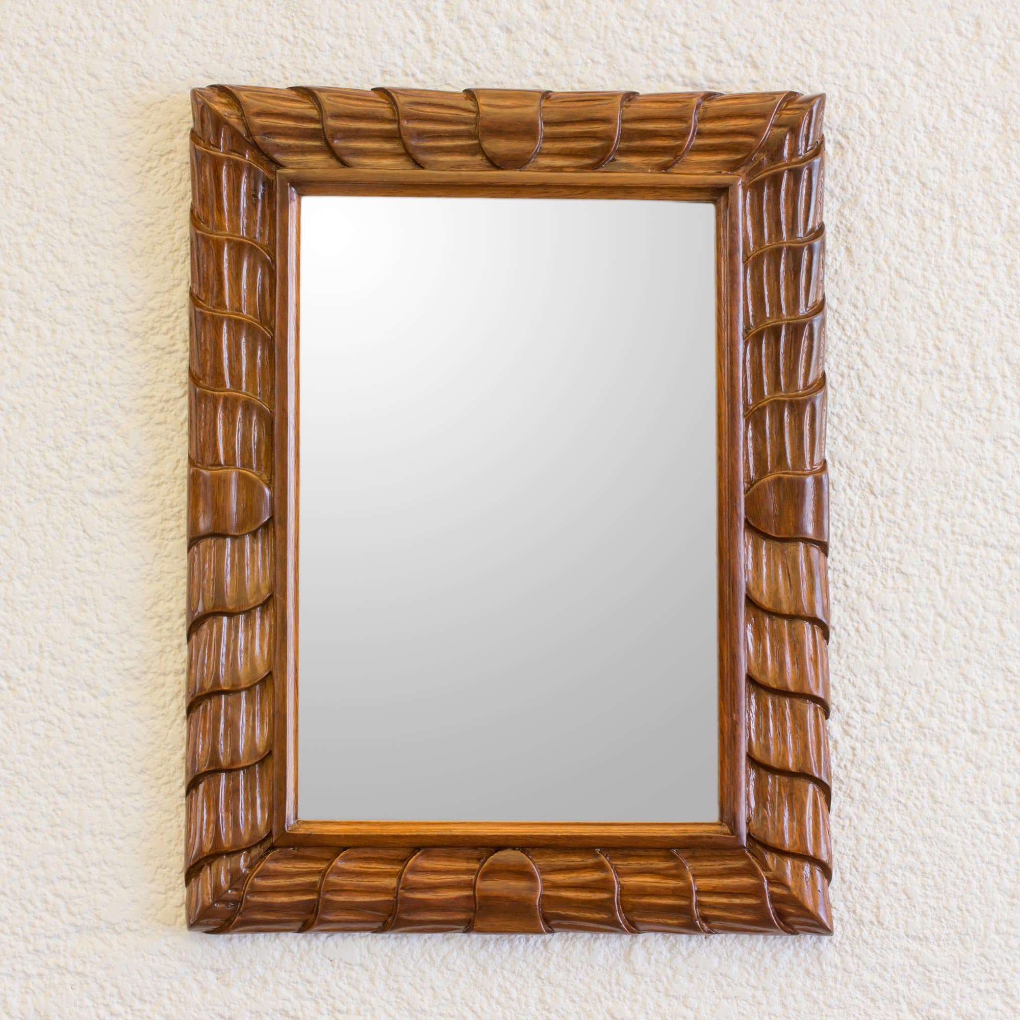 Premium Sustainable Wood Wall Mirror - Handcrafted Rolling Waves Design from Guatemala