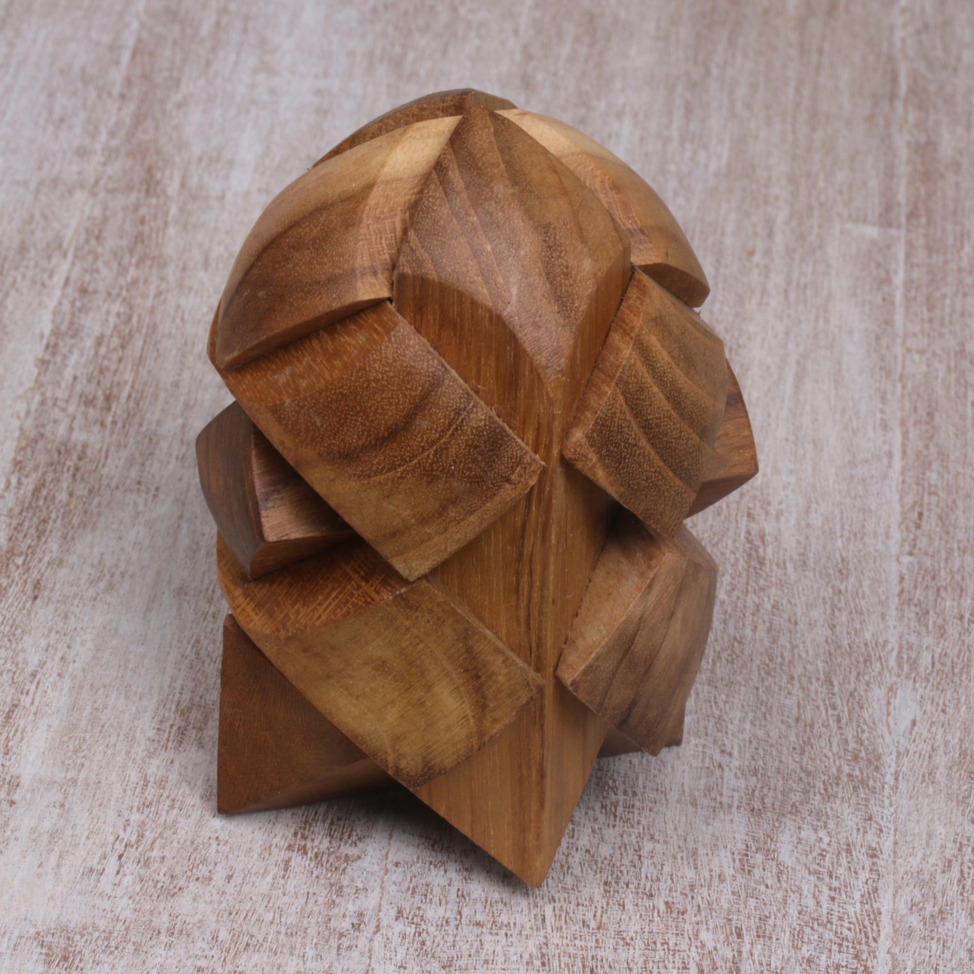 Premium Teak Wood Brainteaser Puzzle - Handcrafted Rocket Design from Java