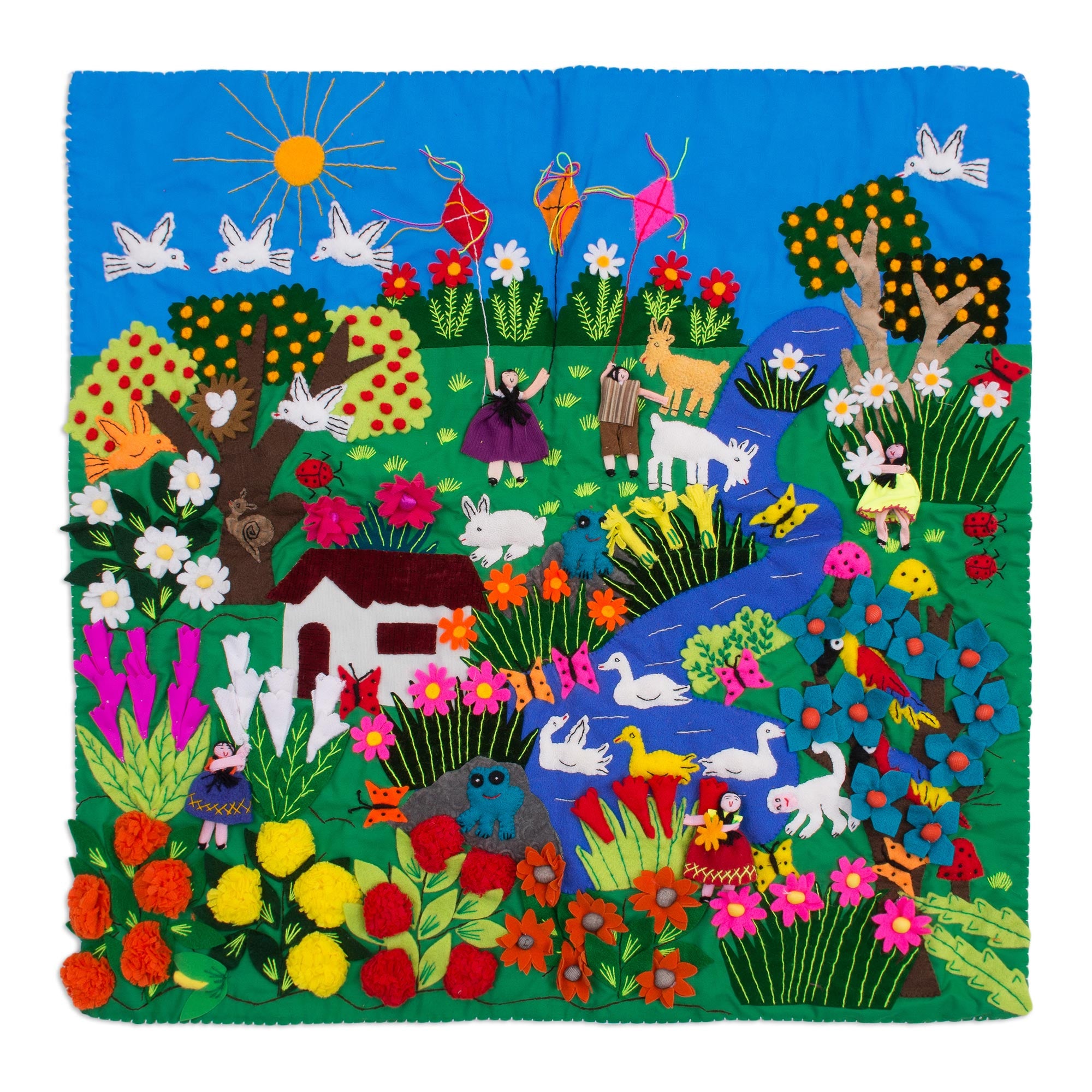 Premium Andean Folk Art Wall Hanging - A Spring Day Applique