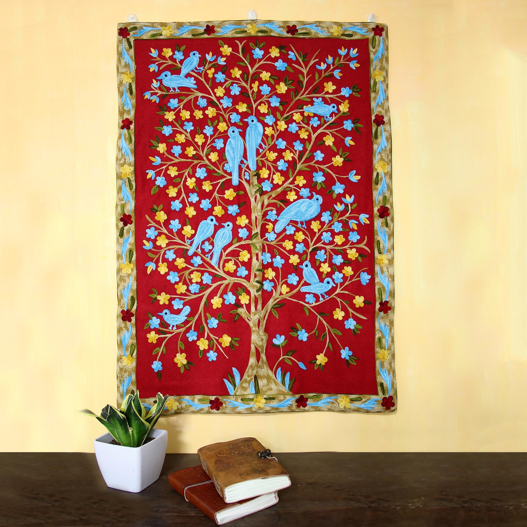 Premium Abode of Birds II Handcrafted Wool Tapestry – Indian Artisan Masterpiece