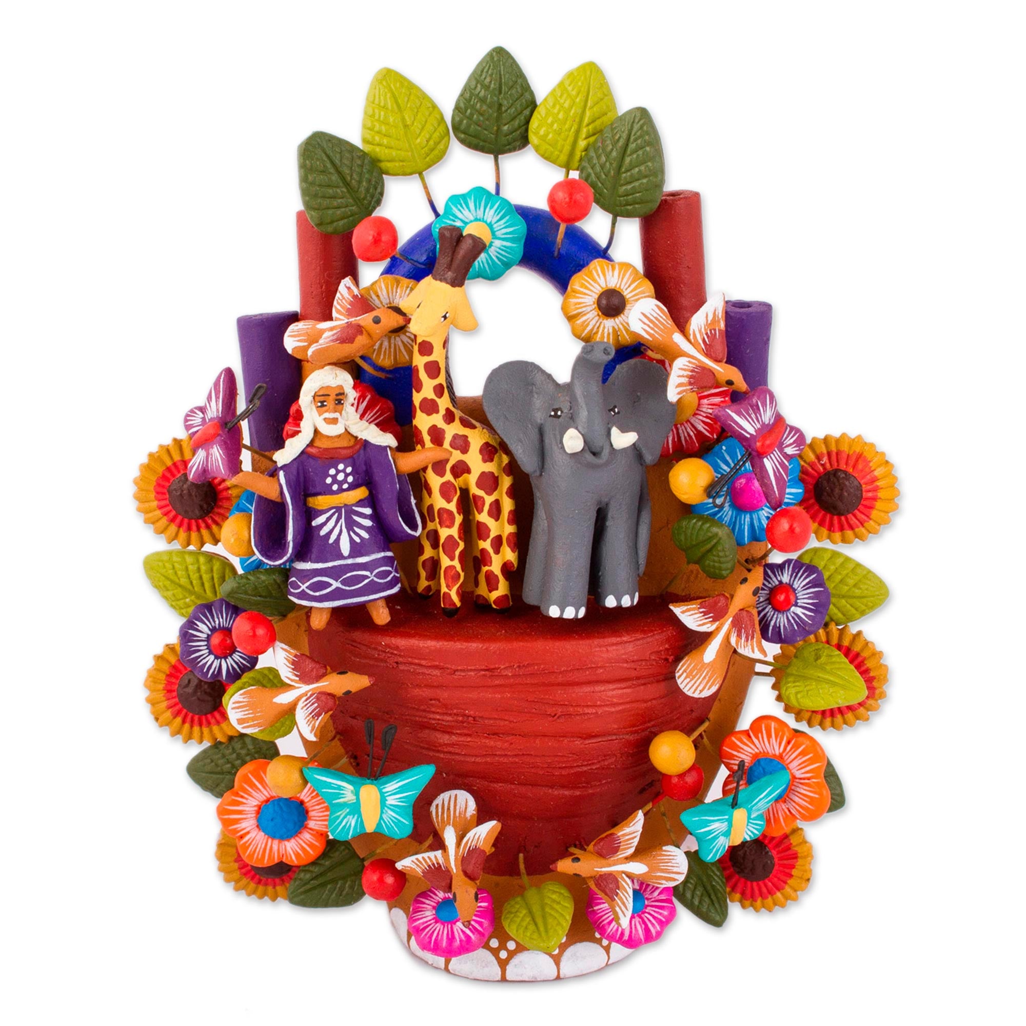 Premium Hand-Painted Noah's Ark Ceramic Sculpture - Mexican Artisan Crafted