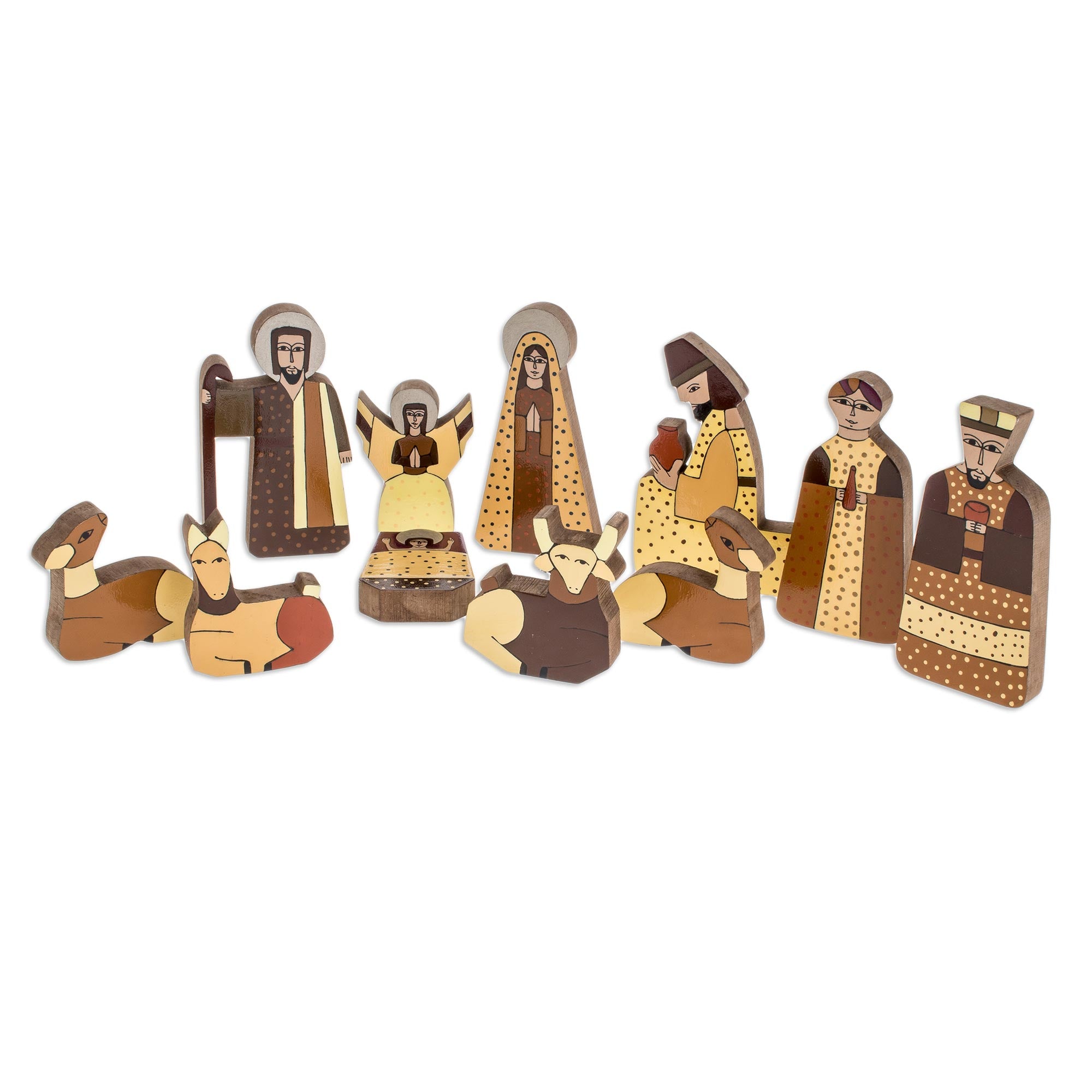 Premium Handcrafted Nativity Scene Set - 11 Piece Christian Christmas Wood Sculpture