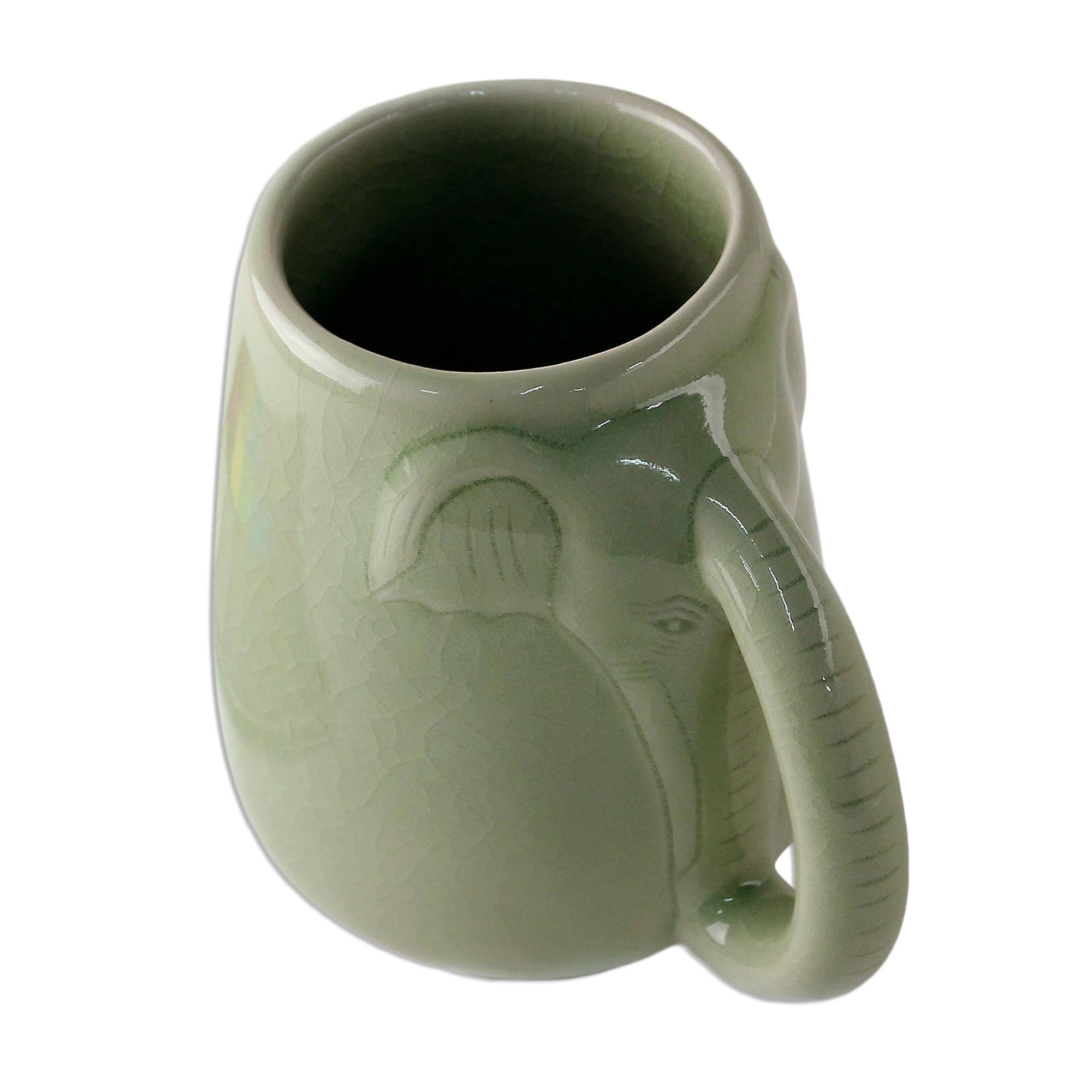 Premium Green Ceramic Elephant Mug – Handcrafted in Thailand