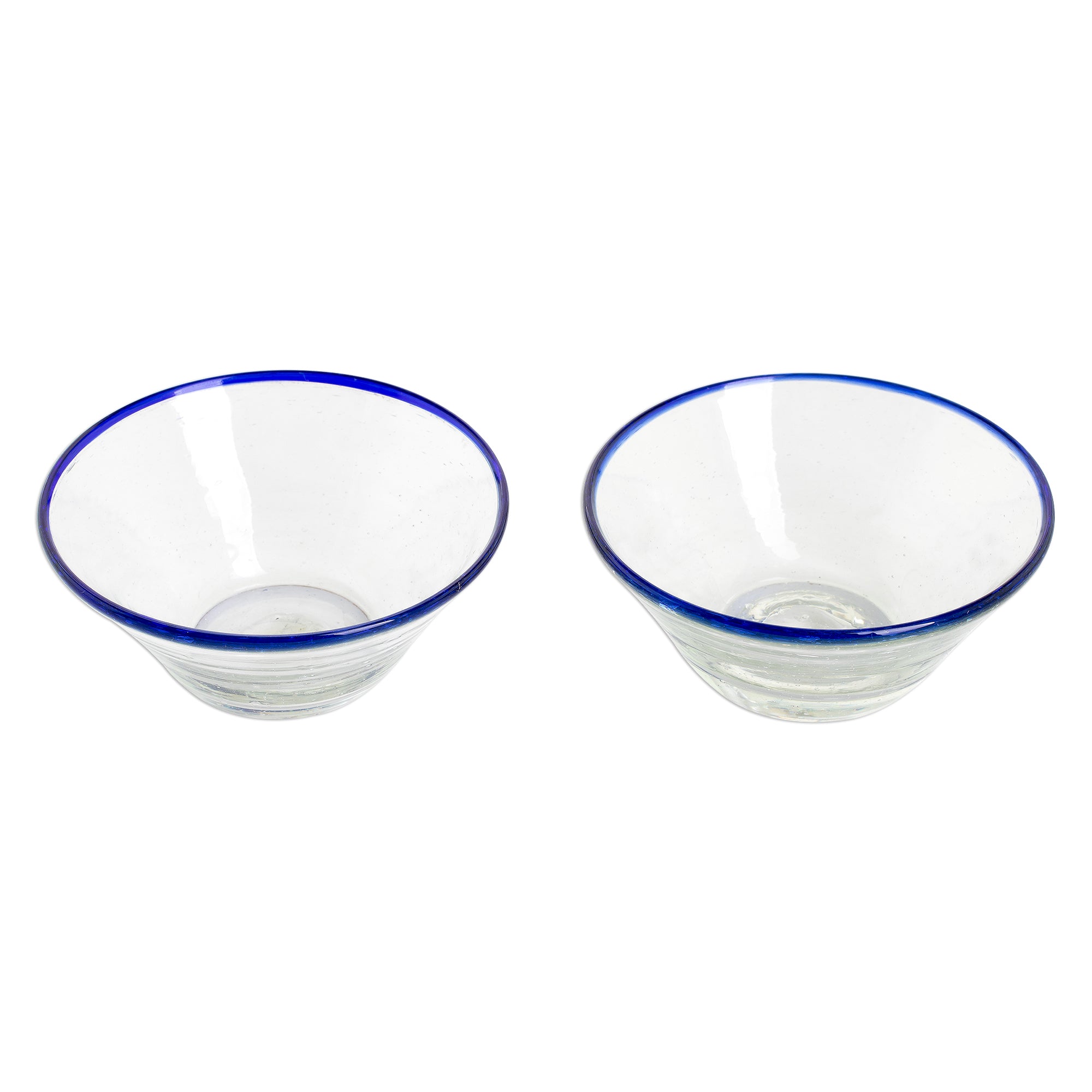 Premium Handblown Recycled Glass Cobalt Blue Desert Bowls - Eco-Friendly Pair