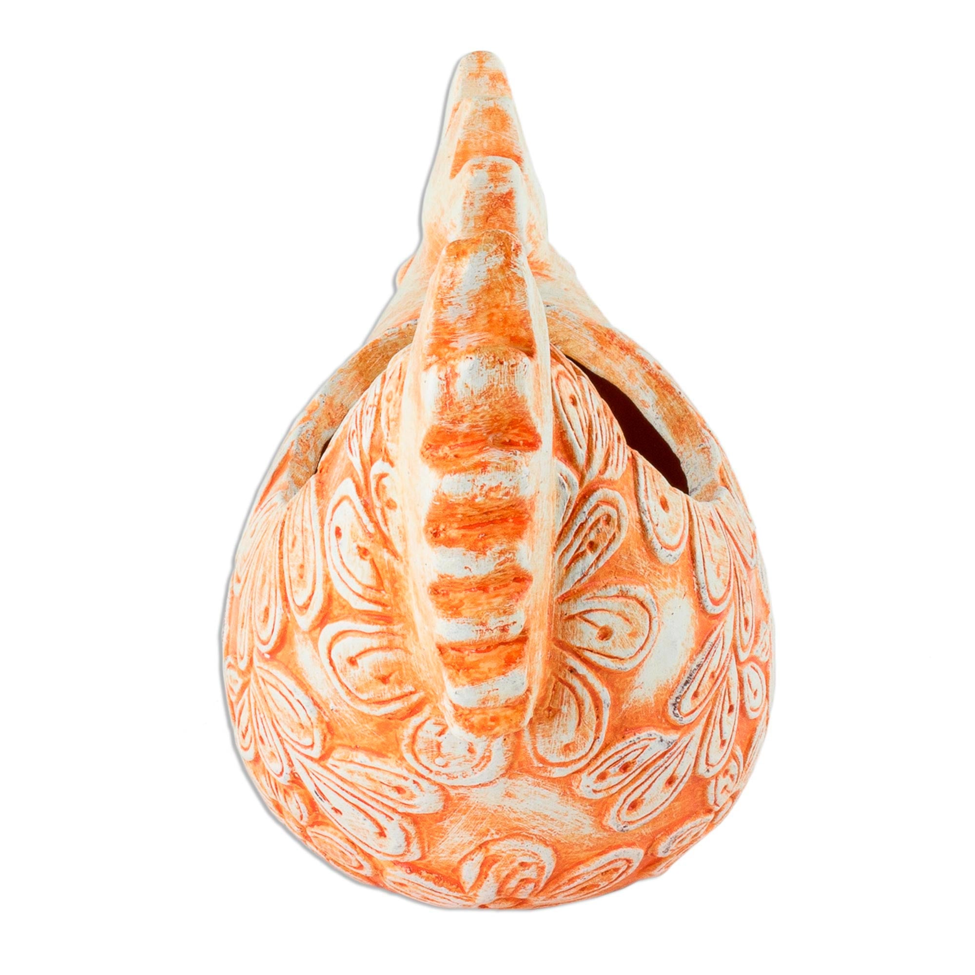 Premium Handcrafted Ginger Hen Ceramic Flower Pot - Vibrant Orange Home Decor from El Salvador