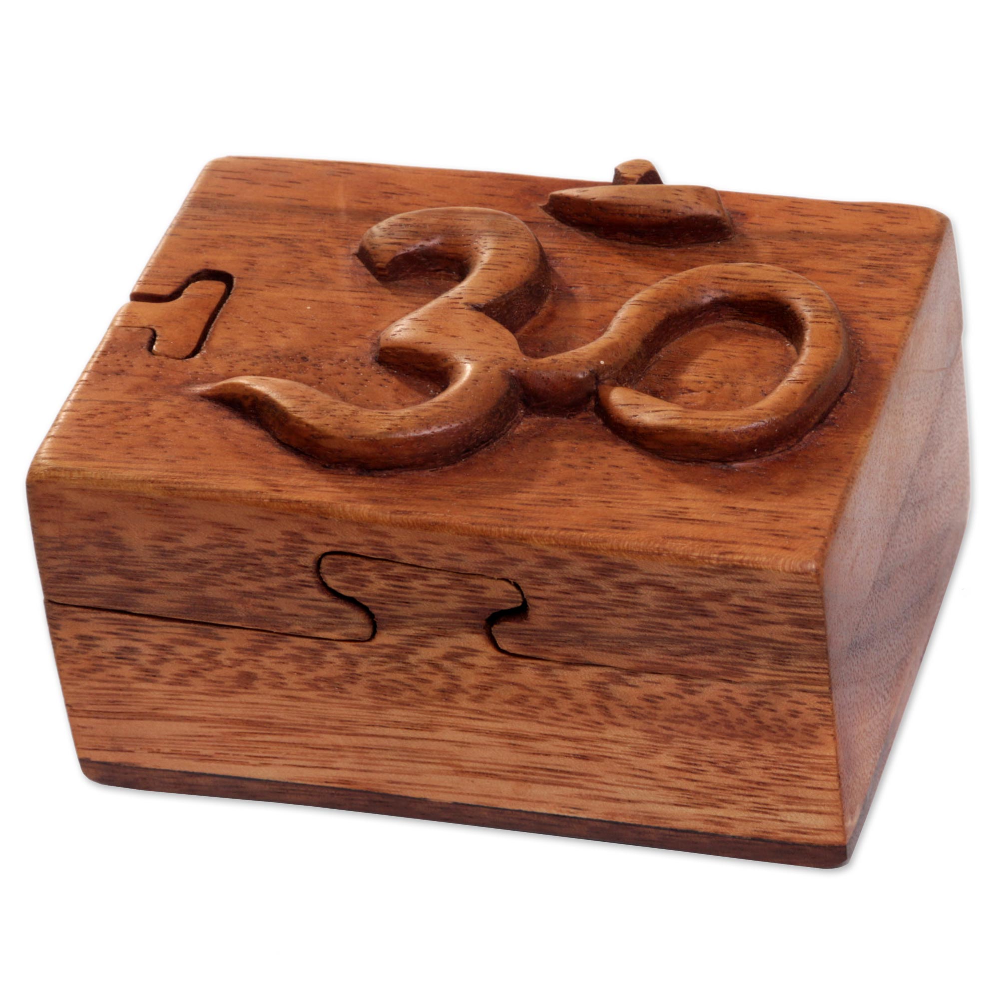 Premium Om Protector Handcrafted Wood Puzzle Box with Om Symbol - Indonesian Artisan Craft