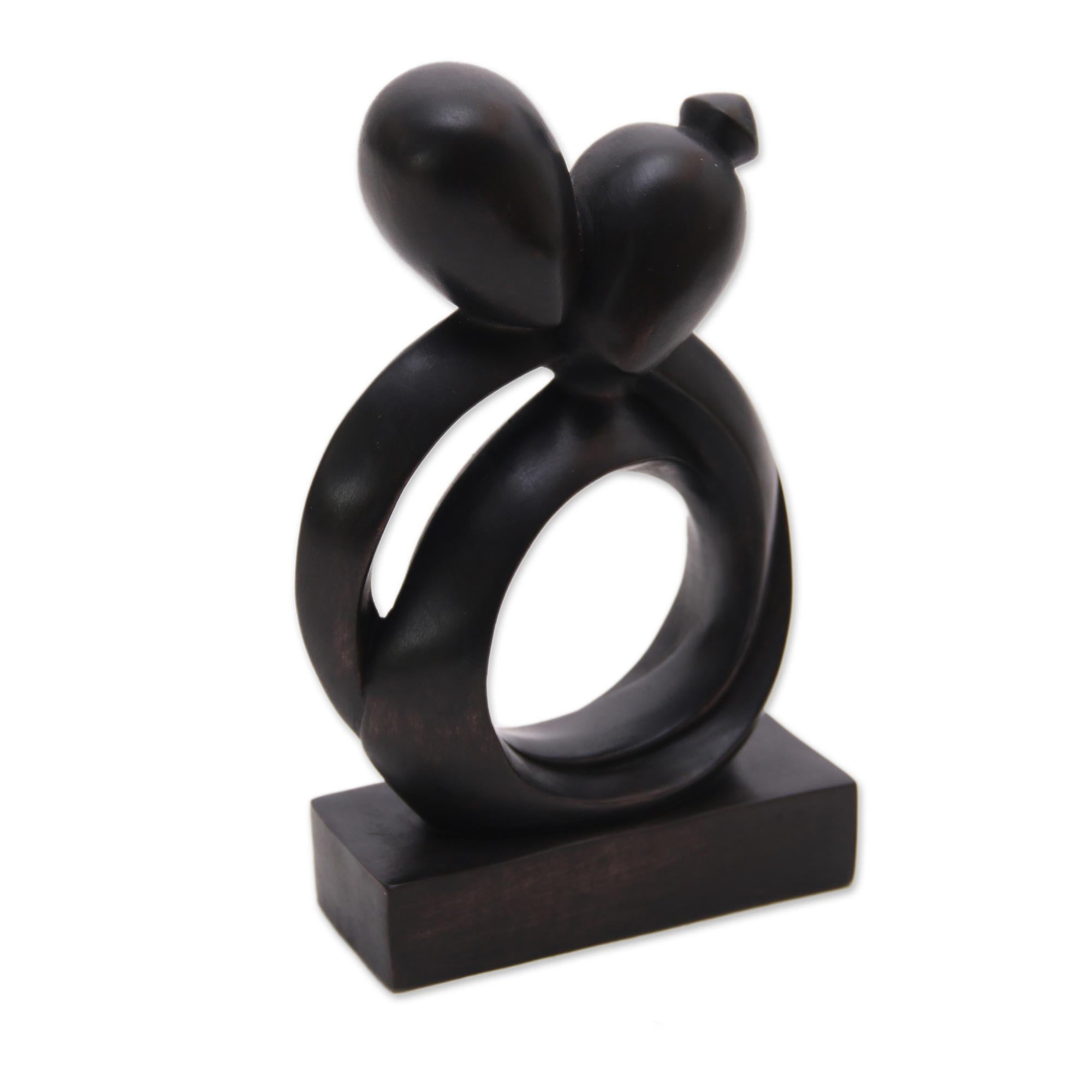 Premium Romantic Suar Wood Sculpture - Handcrafted Abstract Art from Indonesia