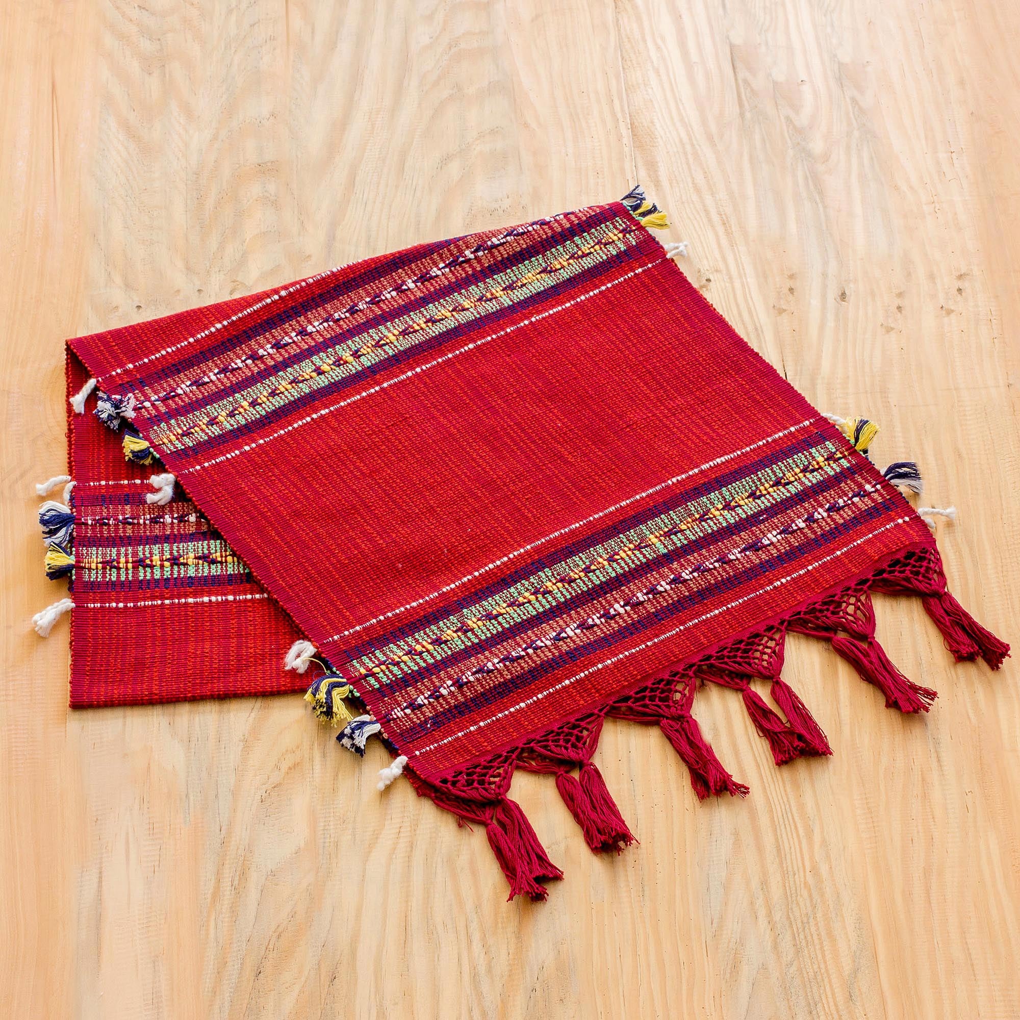 Premium Highland Paths Red Cotton Table Runner - Handwoven Elegance