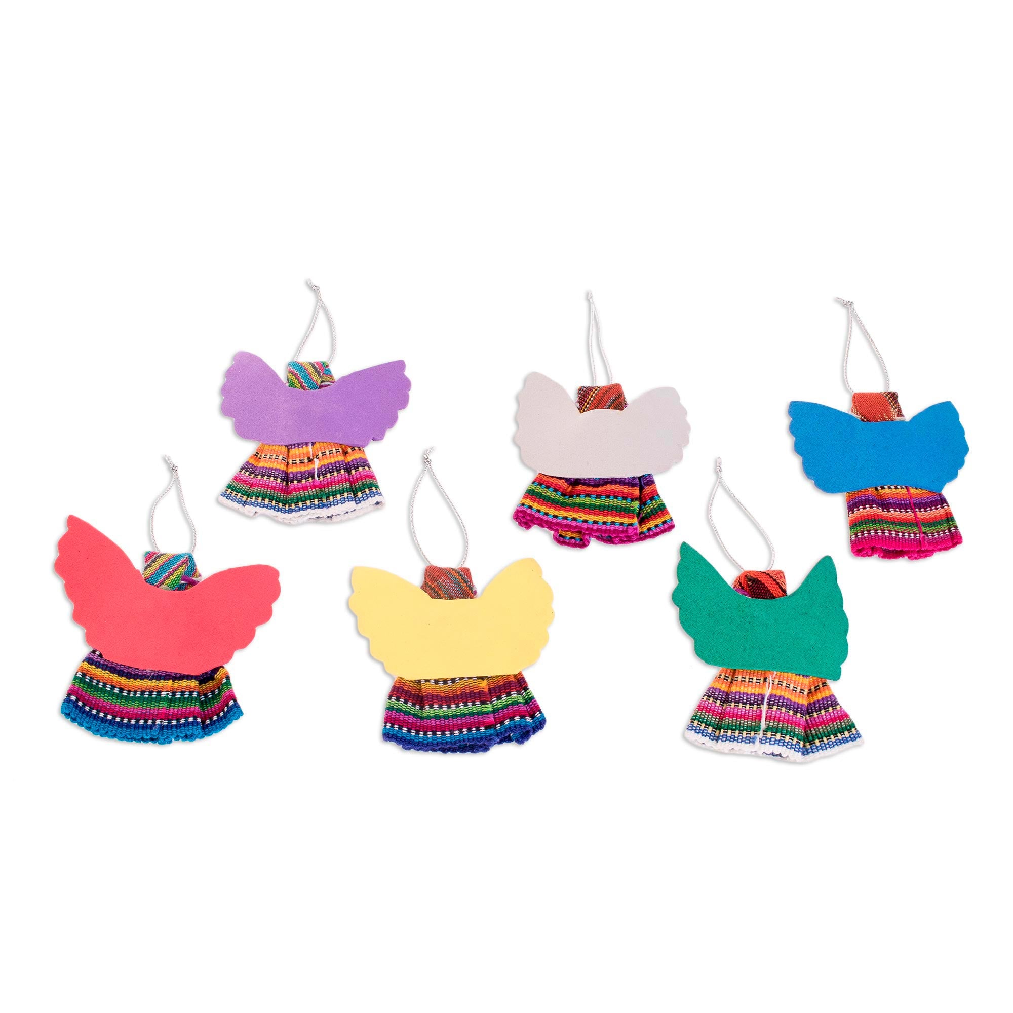 Premium Handcrafted Guatemalan Angel Ornaments - Set of 6 Cultural Cotton Decor