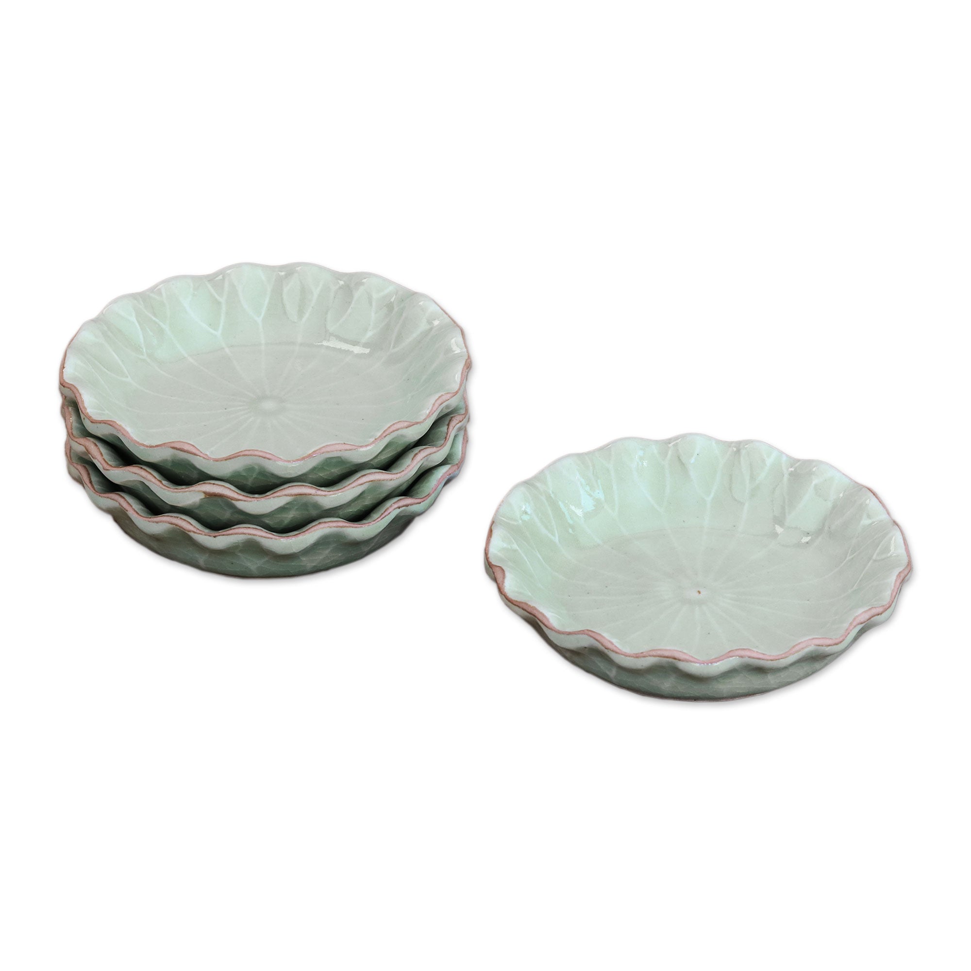 Premium Lotus Leaf Celadon Ceramic Appetizer Bowls - Set of 4
