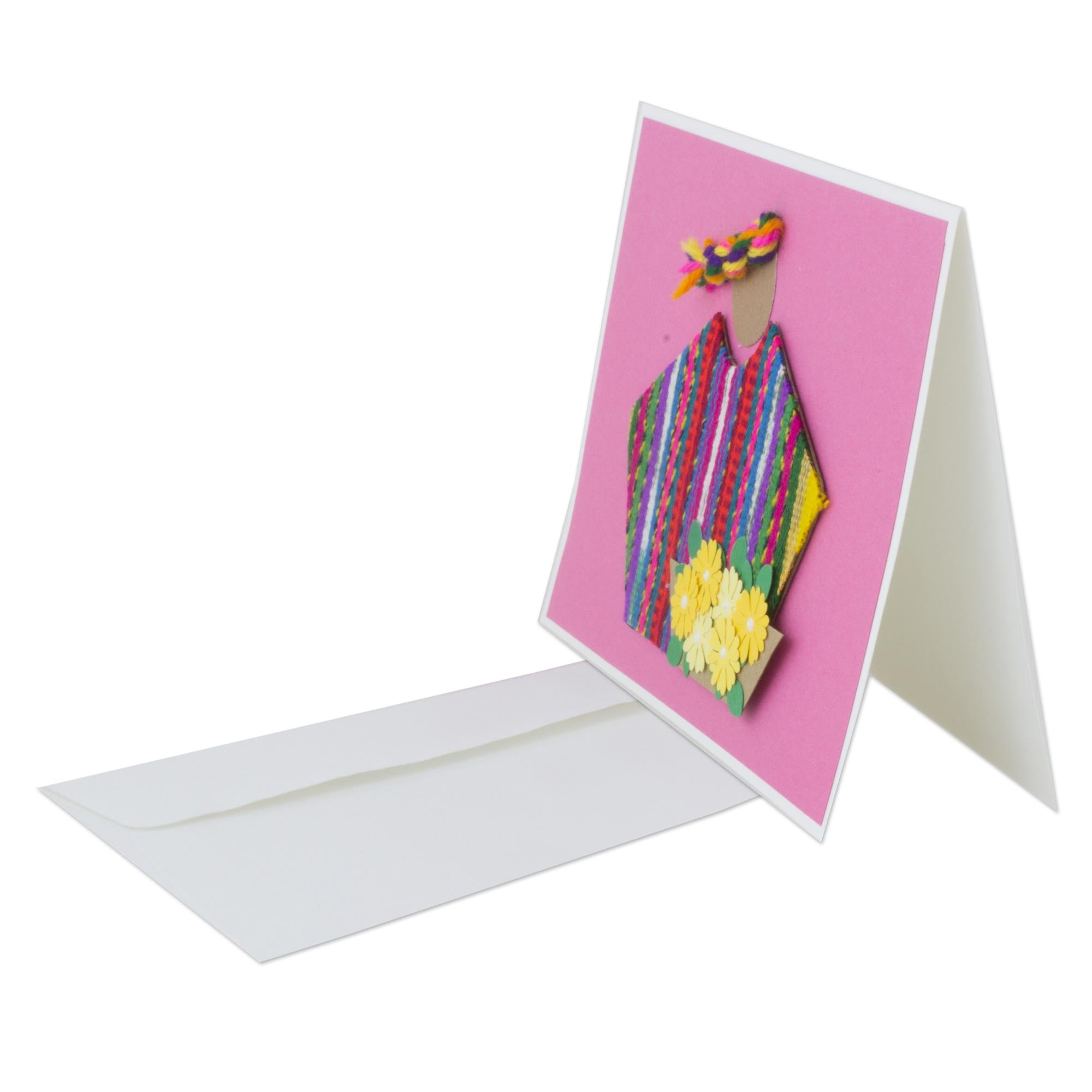 Premium Pink Maya Greeting Cards with Handwoven Insets – Set of 4