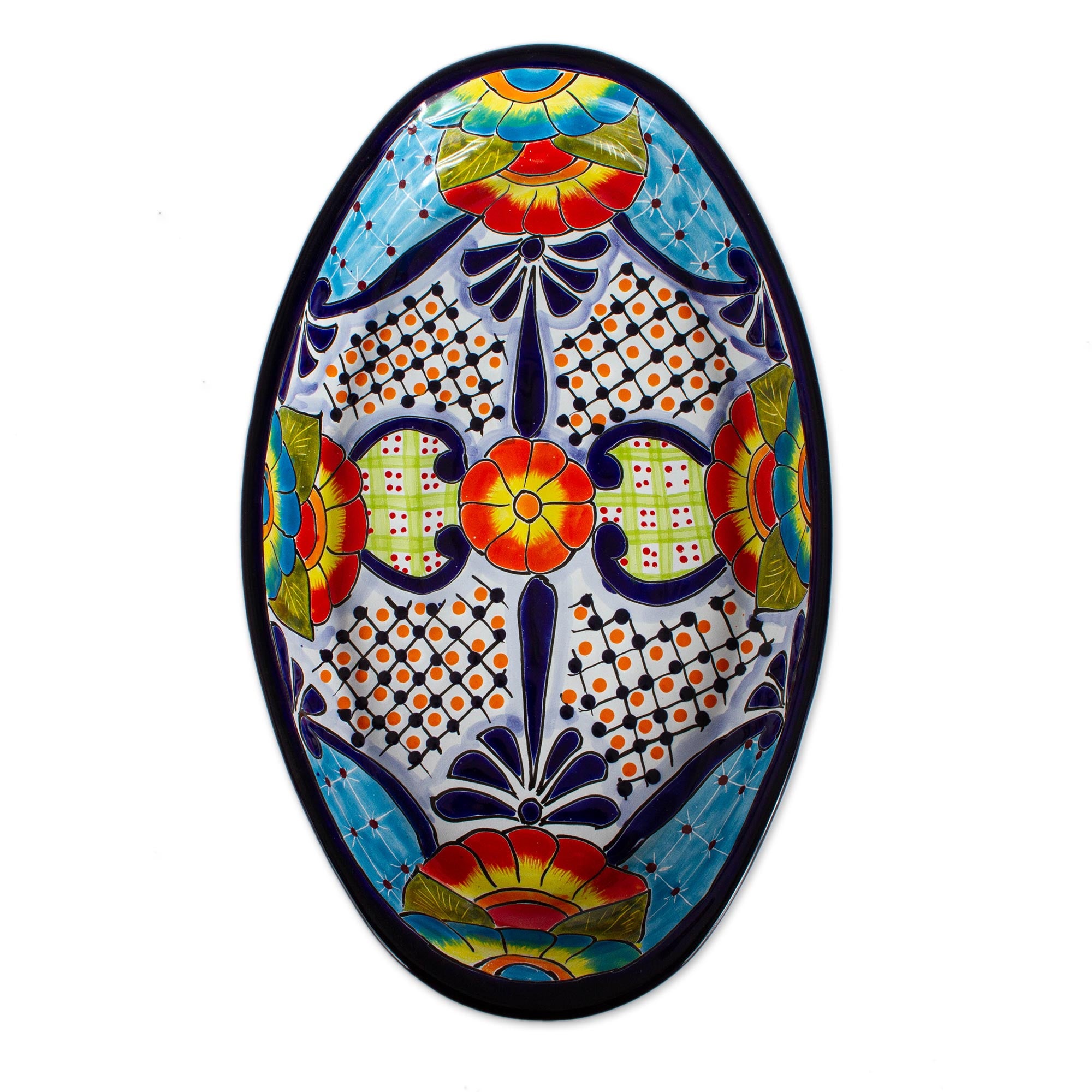 Premium Talavera-Style Oval Ceramic Serving Platter - Handcrafted Floral Design from Mexico