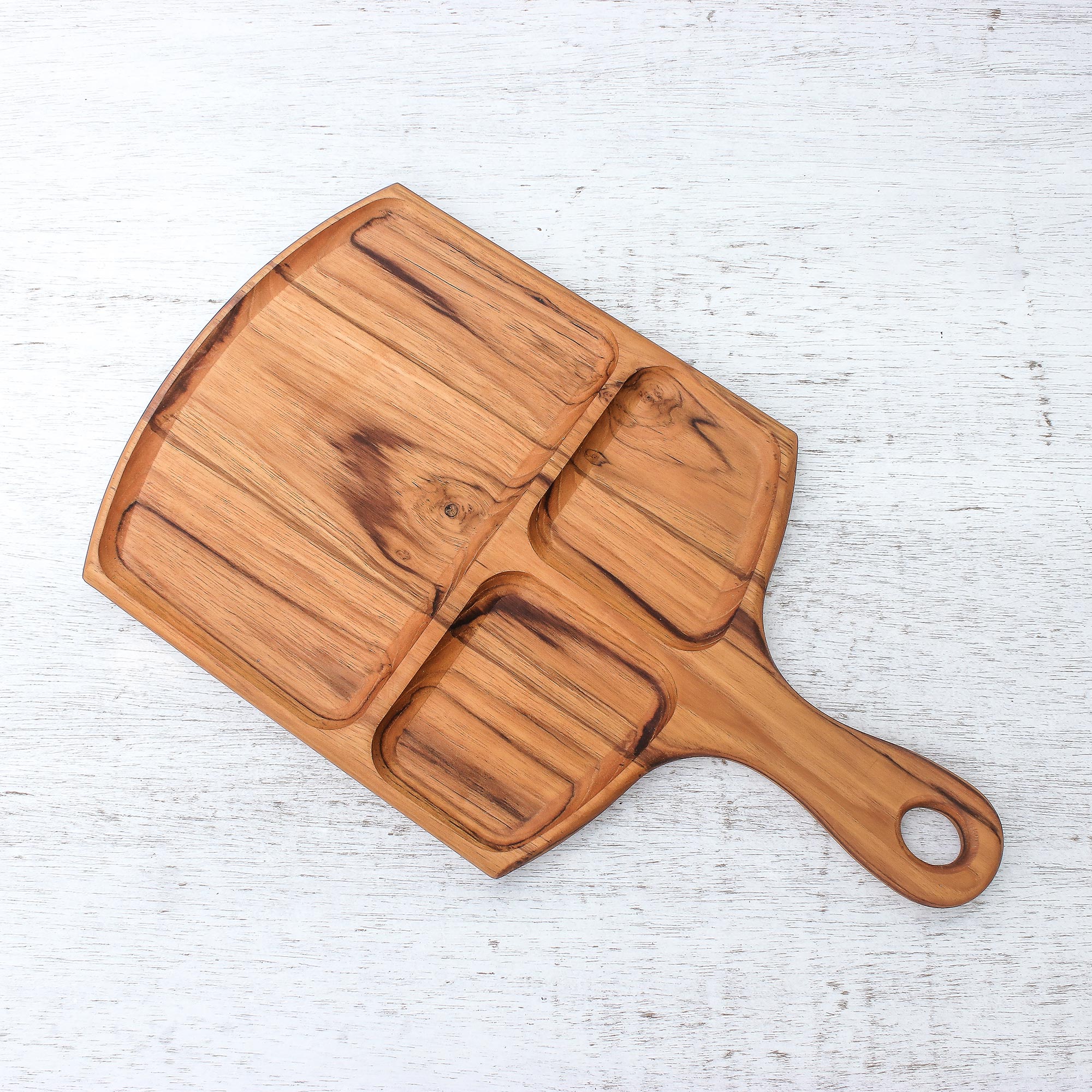 Premium Handcrafted Teak Wood Serving Tray with 3 Sections | Ultimate Kitchen Essential