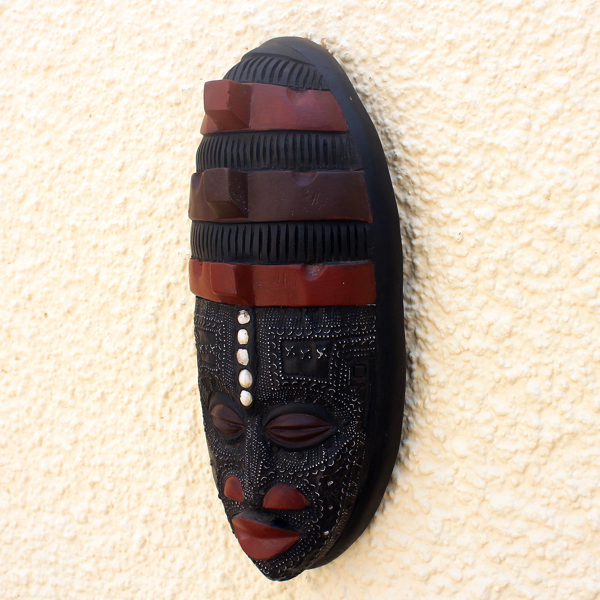 Premium Akan Blessing African Wood Mask - Handcrafted Artistry