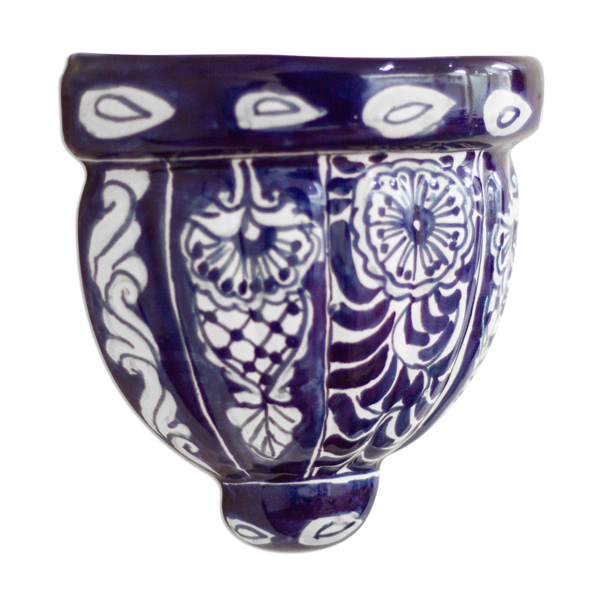 Premium Guanajuato Blues Cobalt Blue Ceramic Wall Planter - Handcrafted Talavera Art